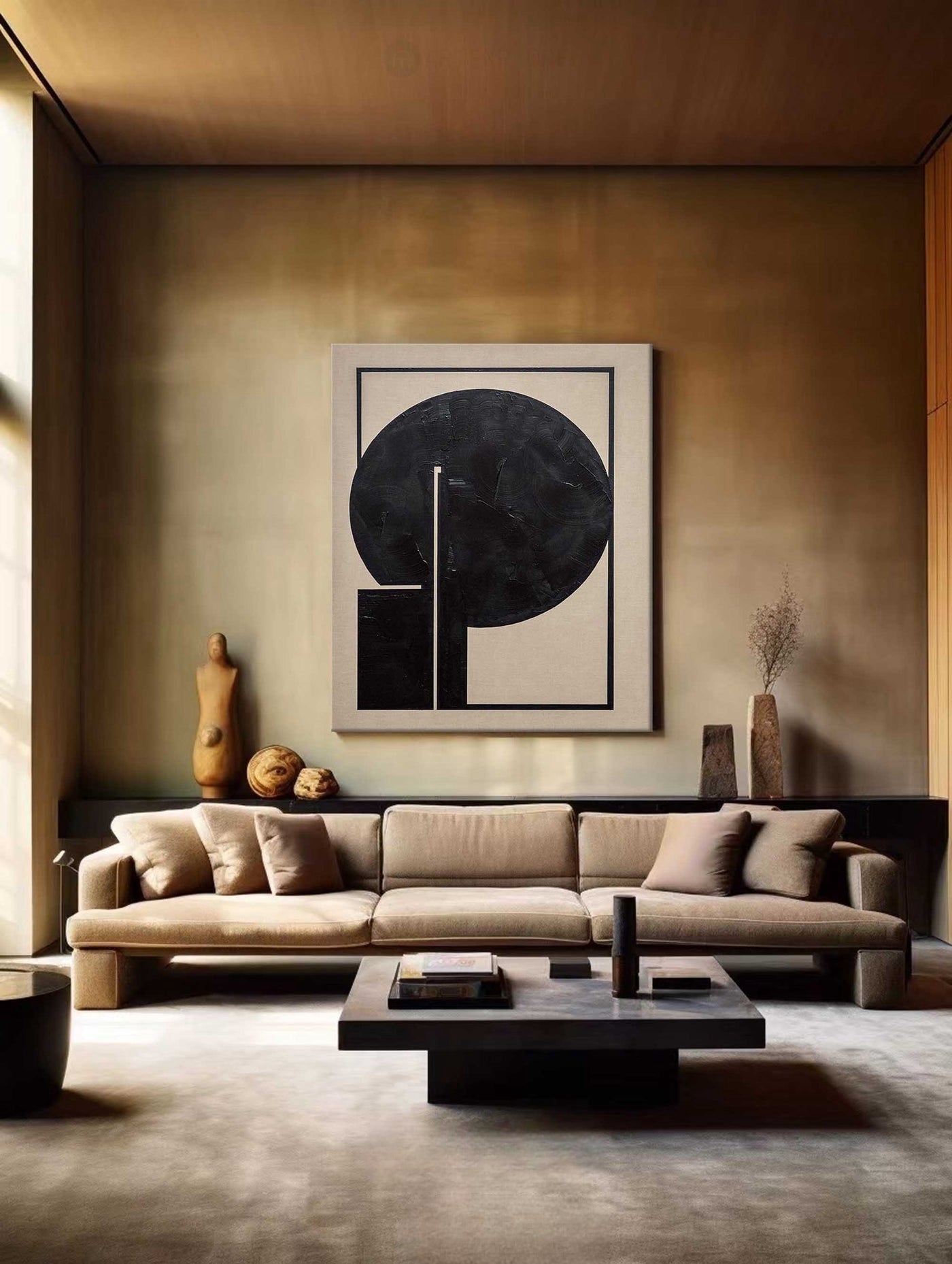 Wabi-sabi Art Brown Minimalist Plaster Art Black Abstract Texture Painting Brown Wall Decor Plaster Texture Wall Art Minimalist Art Brown 3D Oil  Plaster Wall Art On Canvas