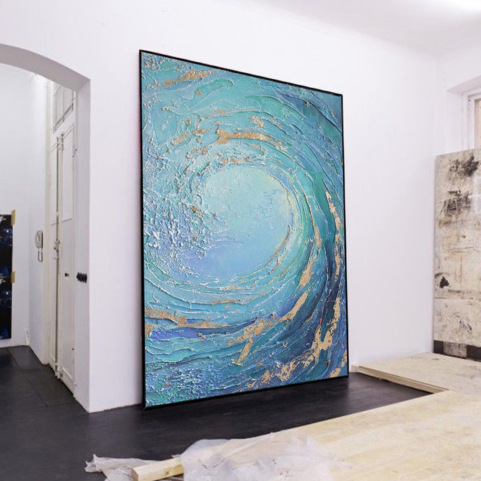 Extra Large Wall Art Abstract Blue Abstract Art beige Painting large Blue Painting Blue Wall Art minimalist Painting,modern Textured Sea & Beach Painting 3D Oil Plaster Wall Art On Canvas