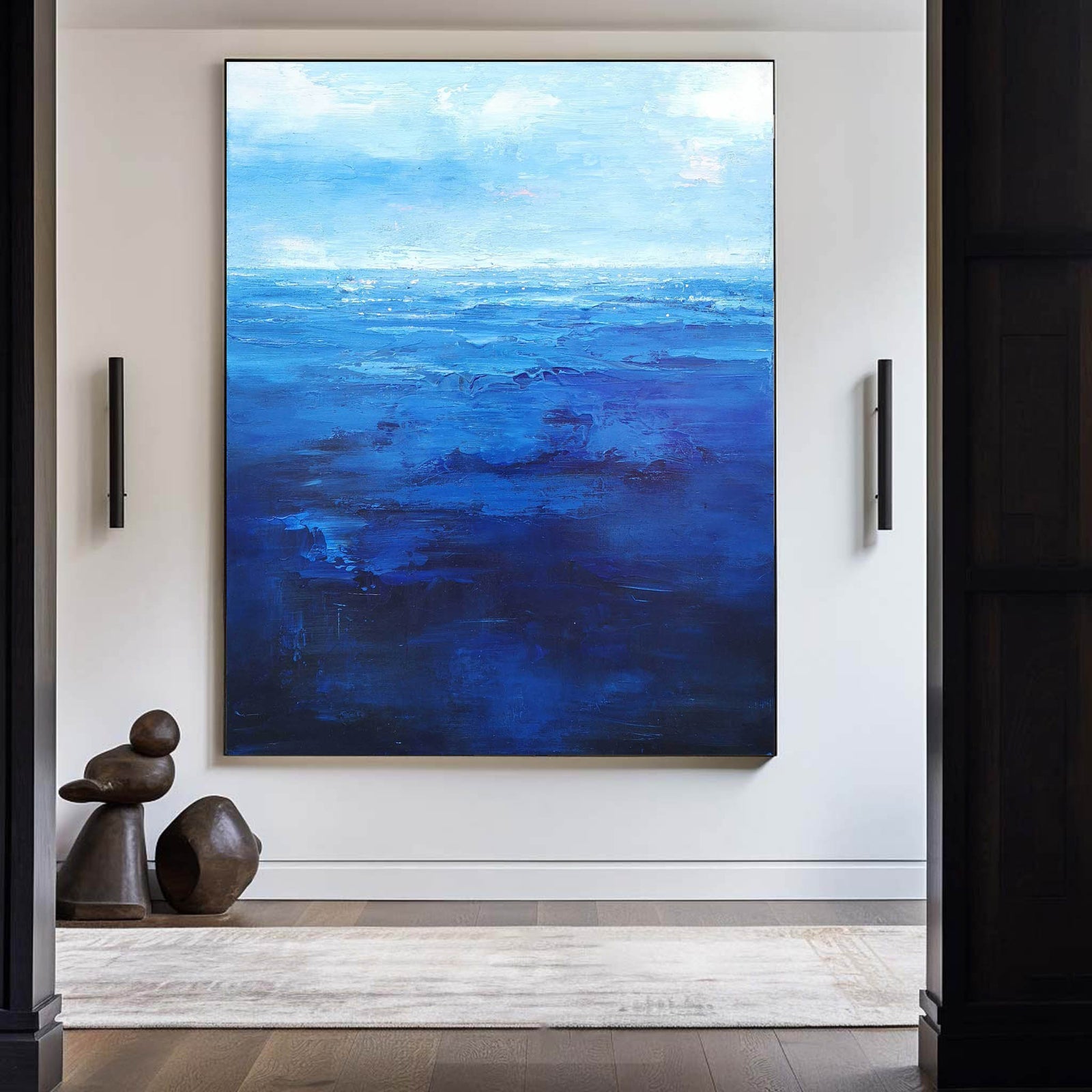 Extra Large Wall Art Abstract Blue Abstract Art beige Painting large Blue Painting Blue Wall Art minimalist Painting,modern Textured Sea & Beach Painting 3D Oil Plaster Wall Art On Canvas