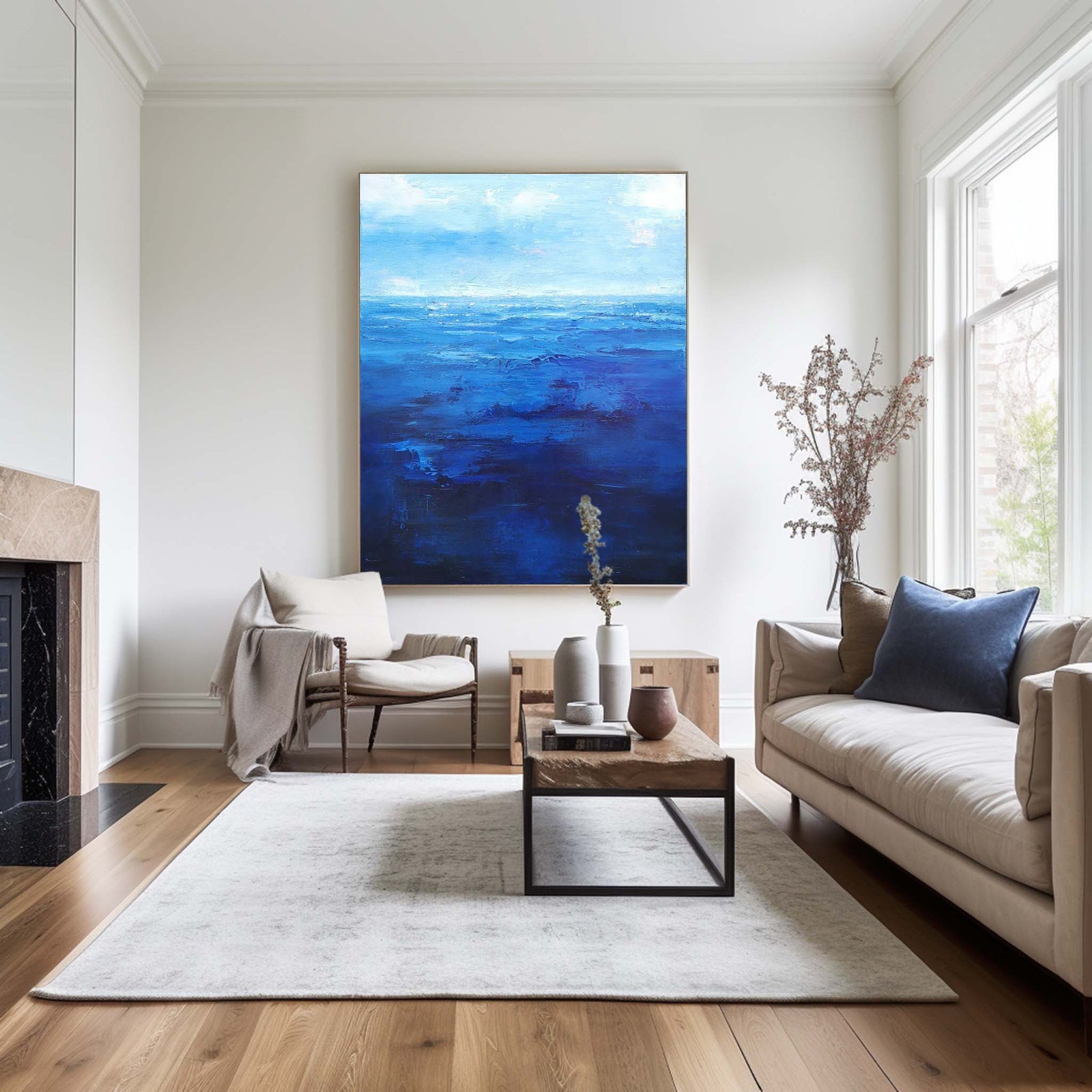 Extra Large Wall Art Abstract Blue Abstract Art beige Painting large Blue Painting Blue Wall Art minimalist Painting,modern Textured Sea & Beach Painting 3D Oil Plaster Wall Art On Canvas