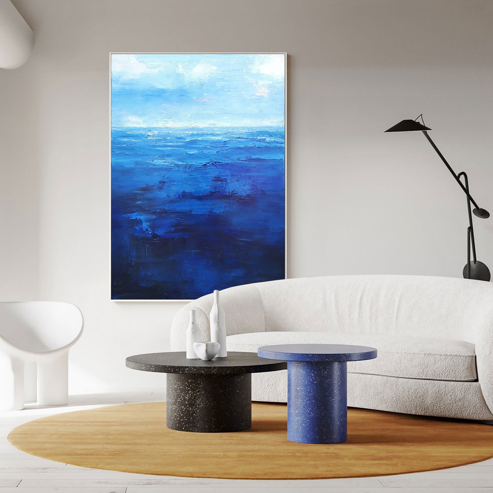 Extra Large Wall Art Abstract Blue Abstract Art beige Painting large Blue Painting Blue Wall Art minimalist Painting,modern Textured Sea & Beach Painting 3D Oil Plaster Wall Art On Canvas