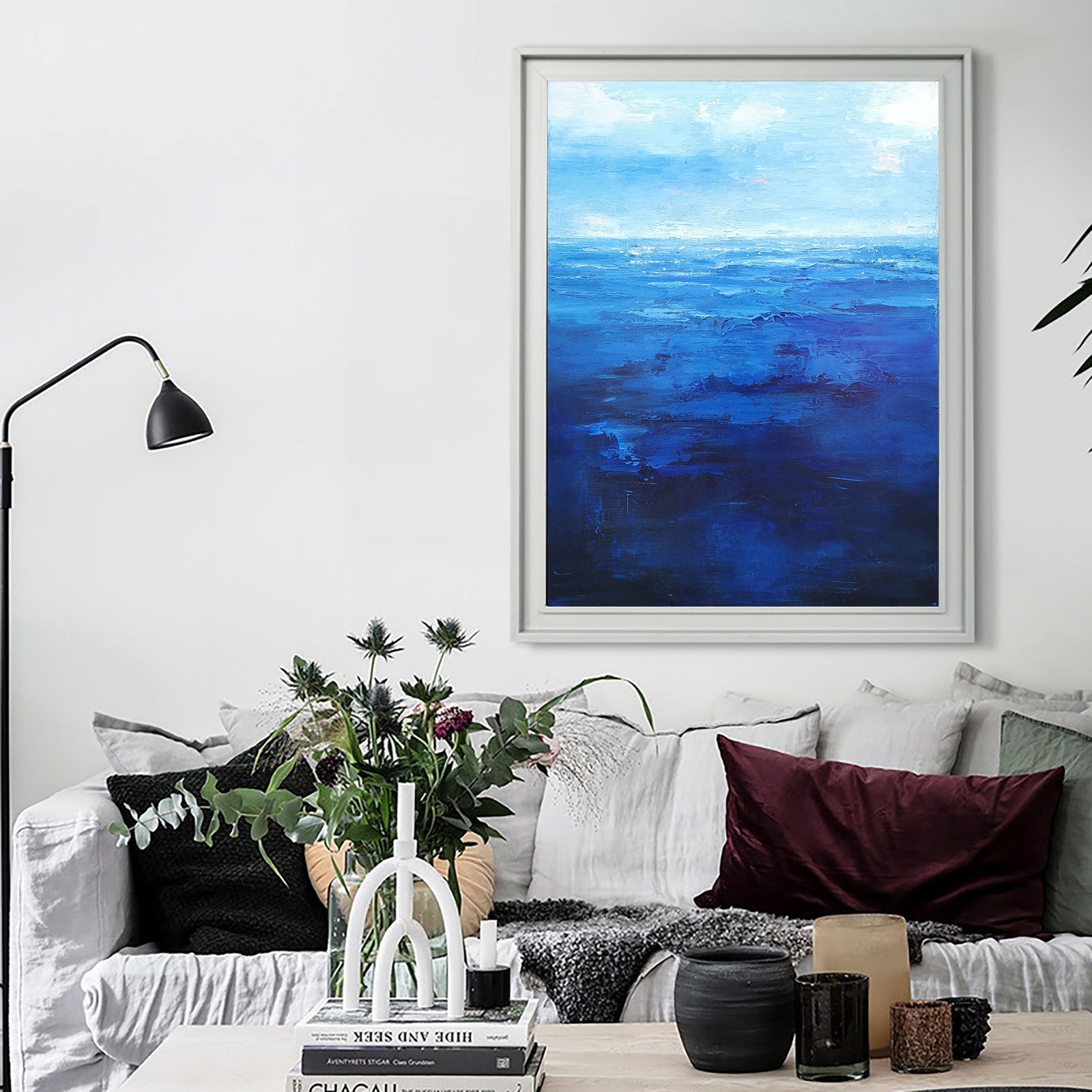 Extra Large Wall Art Abstract Blue Abstract Art beige Painting large Blue Painting Blue Wall Art minimalist Painting,modern Textured Sea & Beach Painting 3D Oil Plaster Wall Art On Canvas