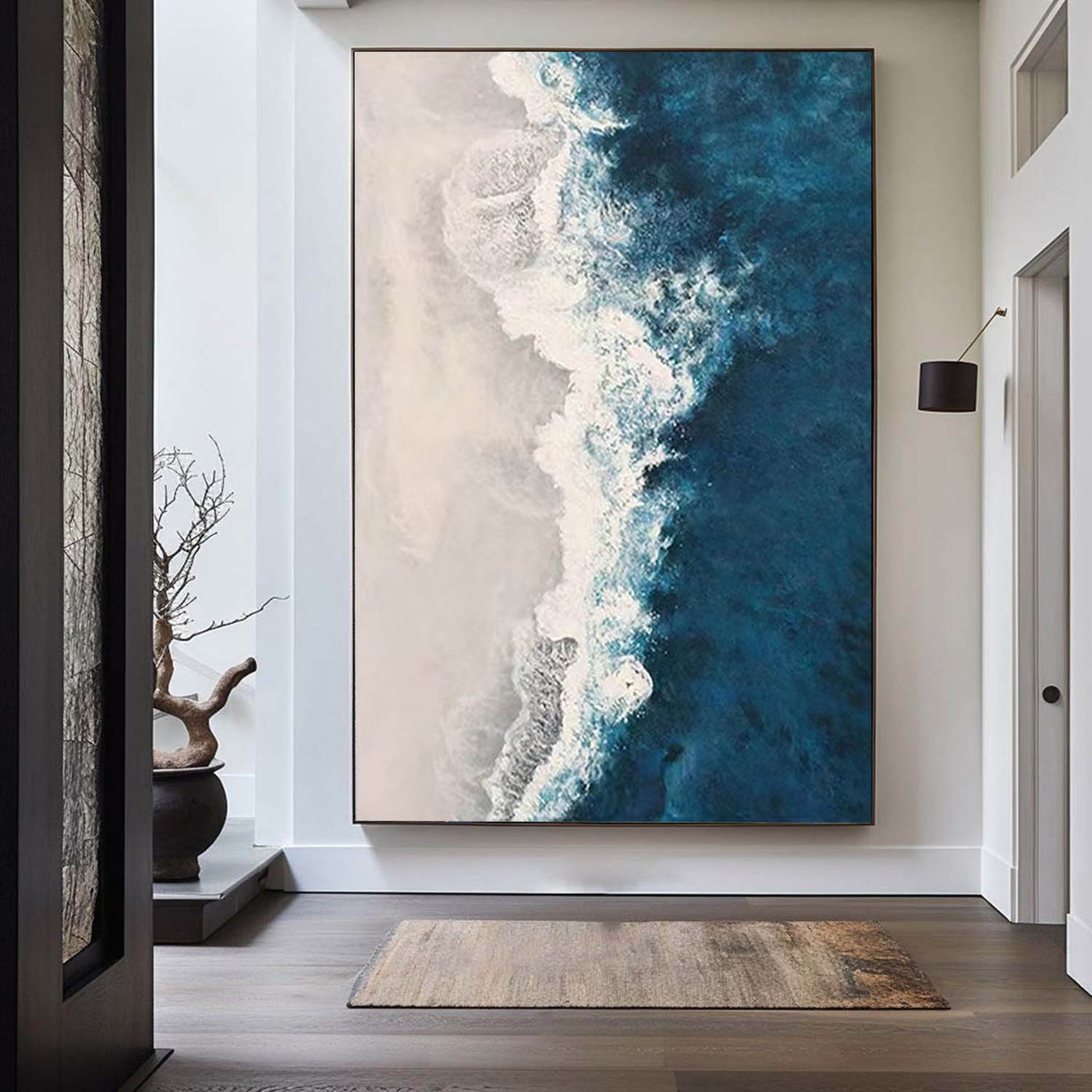 Extra Large Wall Art Abstract Blue Abstract Art beige Painting large Blue Painting Blue Wall Art minimalist Painting,modern Textured Sea & Beach Painting 3D Oil Plaster Wall Art On Canvas