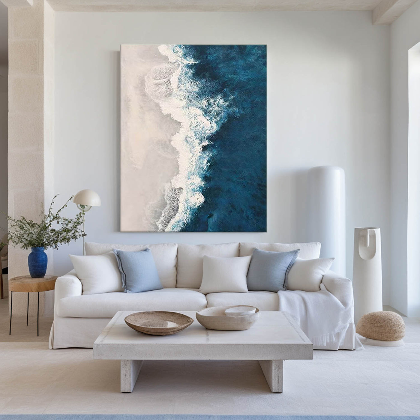 Extra Large Wall Art Abstract Blue Abstract Art beige Painting large Blue Painting Blue Wall Art minimalist Painting,modern Textured Sea & Beach Painting 3D Oil Plaster Wall Art On Canvas