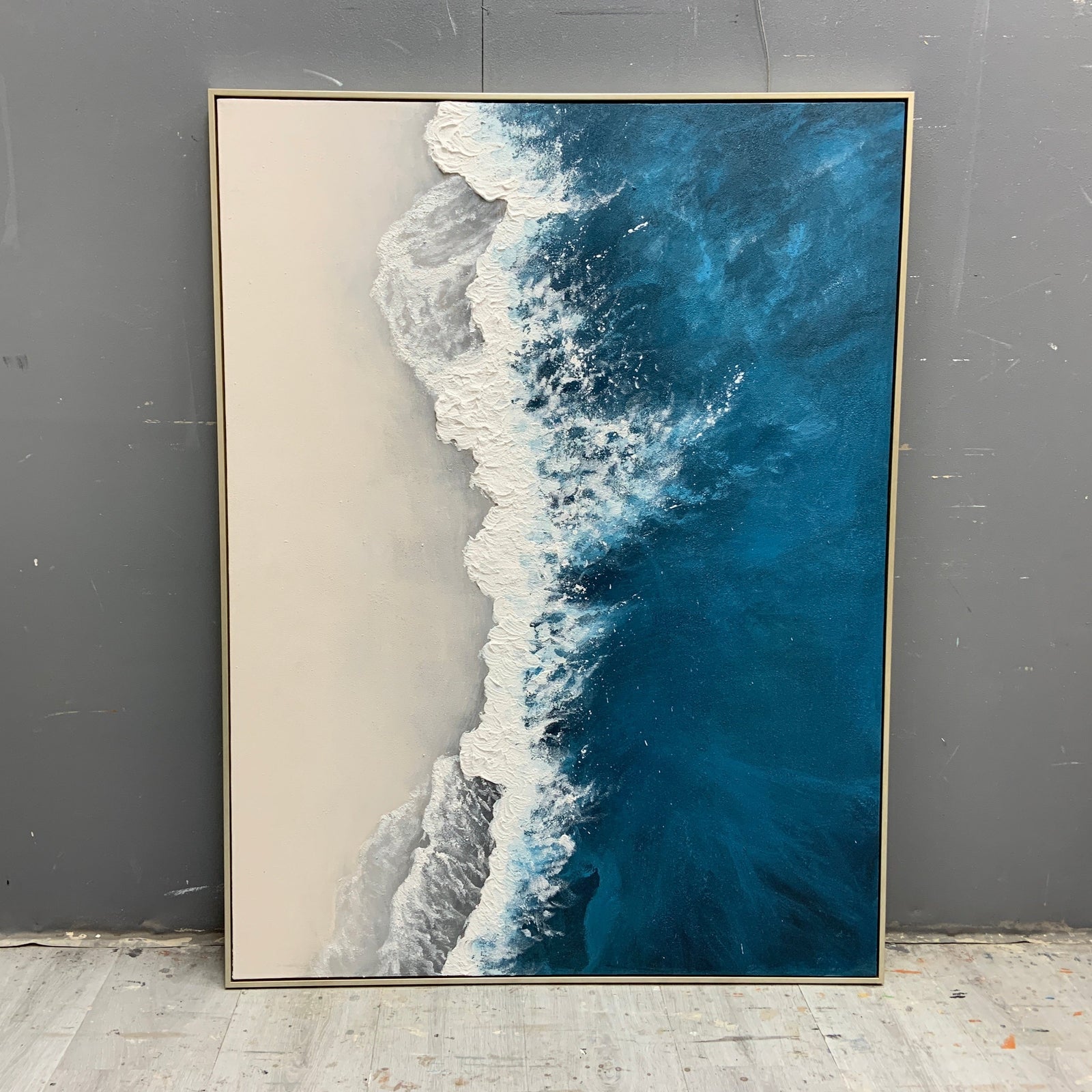 Extra Large Wall Art Abstract Blue Abstract Art beige Painting large Blue Painting Blue Wall Art minimalist Painting,modern Textured Sea & Beach Painting 3D Oil Plaster Wall Art On Canvas