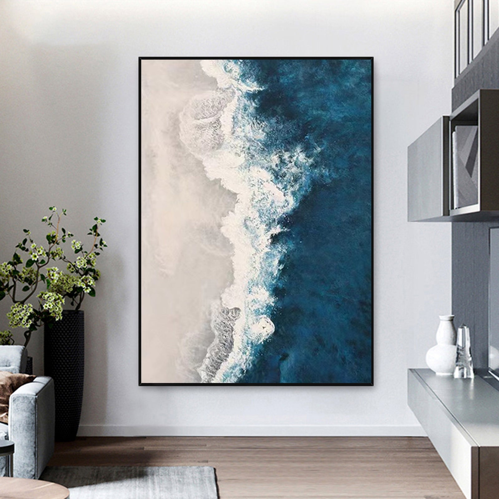 Extra Large Wall Art Abstract Blue Abstract Art beige Painting large Blue Painting Blue Wall Art minimalist Painting,modern Textured Sea & Beach Painting 3D Oil Plaster Wall Art On Canvas