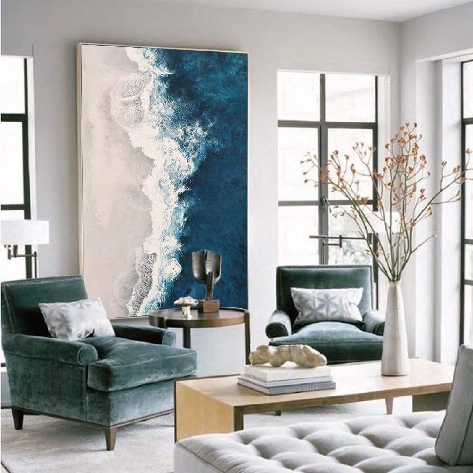 Extra Large Wall Art Abstract Blue Abstract Art beige Painting large Blue Painting Blue Wall Art minimalist Painting,modern Textured Sea & Beach Painting 3D Oil Plaster Wall Art On Canvas