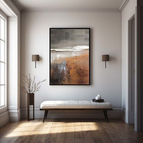 Wabi-sabi Wall Art Brown Textured Art Minimalist Wall Art Pure Brown Minimalist Art Black Brown 3D Oil Textured Painting Pure Plaster Oil Wall Art On Canvas