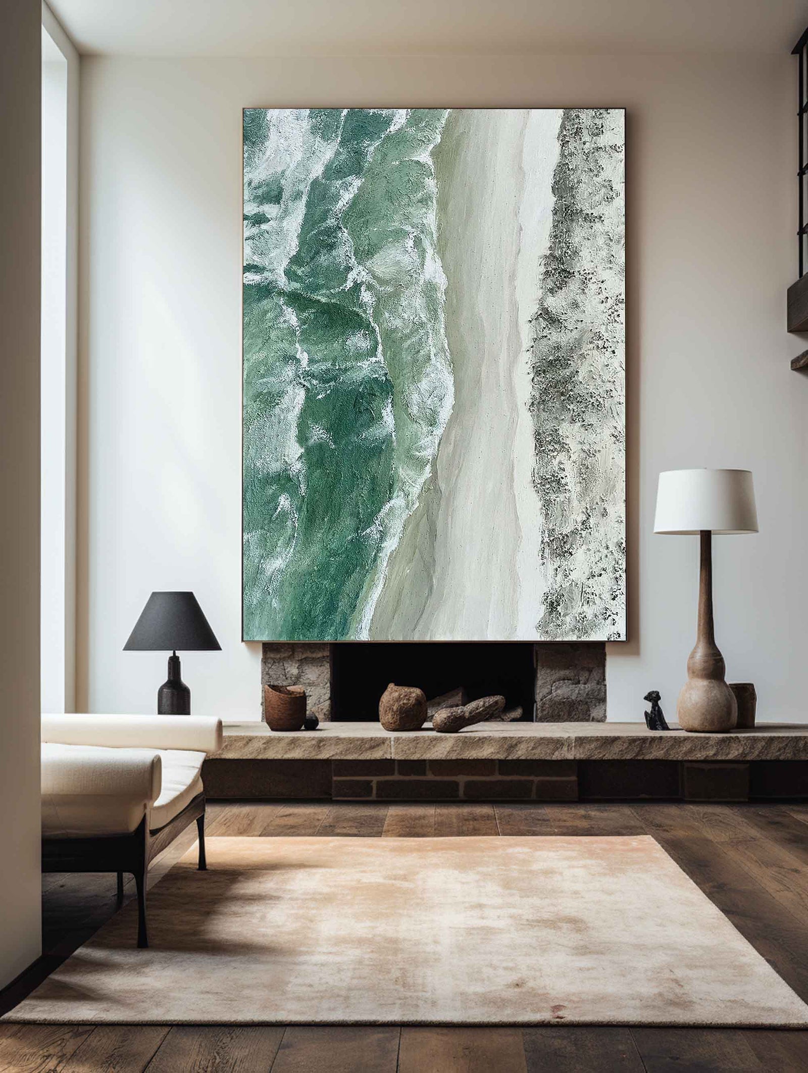 Extra Large Wall Art Abstract Blue Abstract Art beige Painting large Green Painting Blue Wall Art minimalist Painting,modern Textured Sea & Beach Painting 3D Oil Plaster Wall Art On Canvas