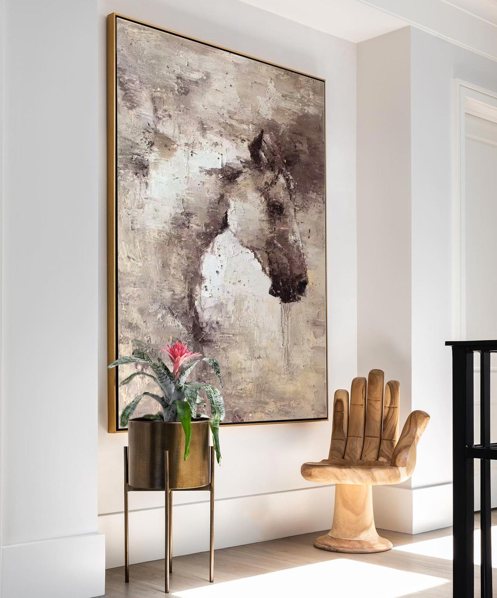 Brown Wabi-sabi Wall Art Black Brown Abstract Painting Medieval Black Deer Painting Black Minimalist Wall Decor 3D Plaster Wall Art On Canvas