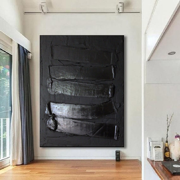 Large Black Abstract Painting Black Painting Texture Painting Black Minimalist Painting Minimalist Art Black Wall Art