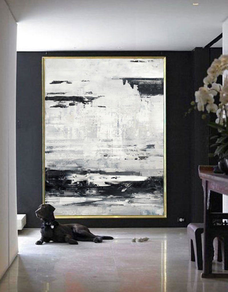 Extra Large Wall Art Abstract Black Abstract Art beige Painting 3D Oil Plaster Painting On Canvas White Wall Art minimalist Painting modern Textured Sea & Beach Painting