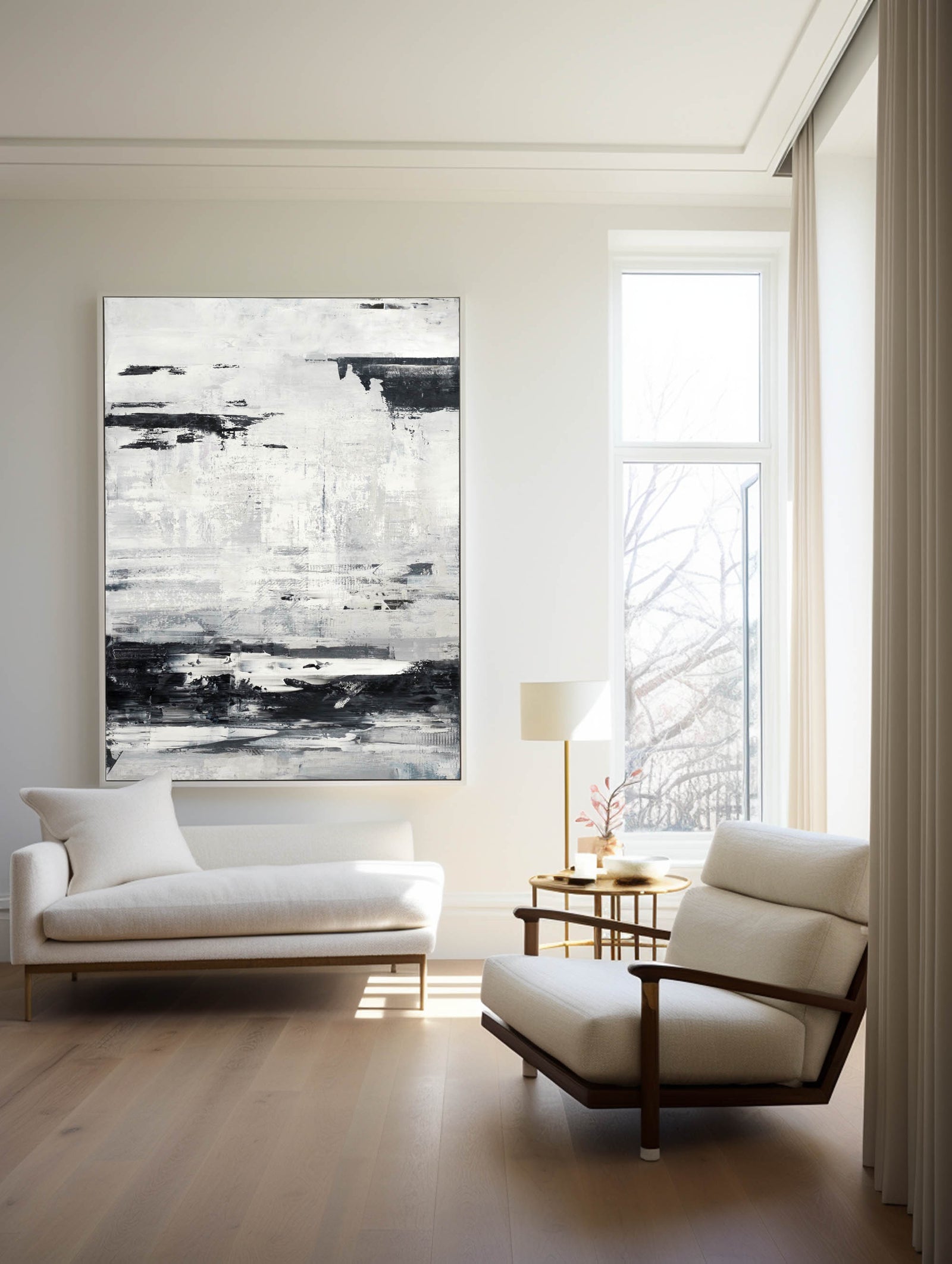 Extra Large Wall Art Abstract Black Abstract Art beige Painting 3D Oil Plaster Painting On Canvas White Wall Art minimalist Painting modern Textured Sea & Beach Painting