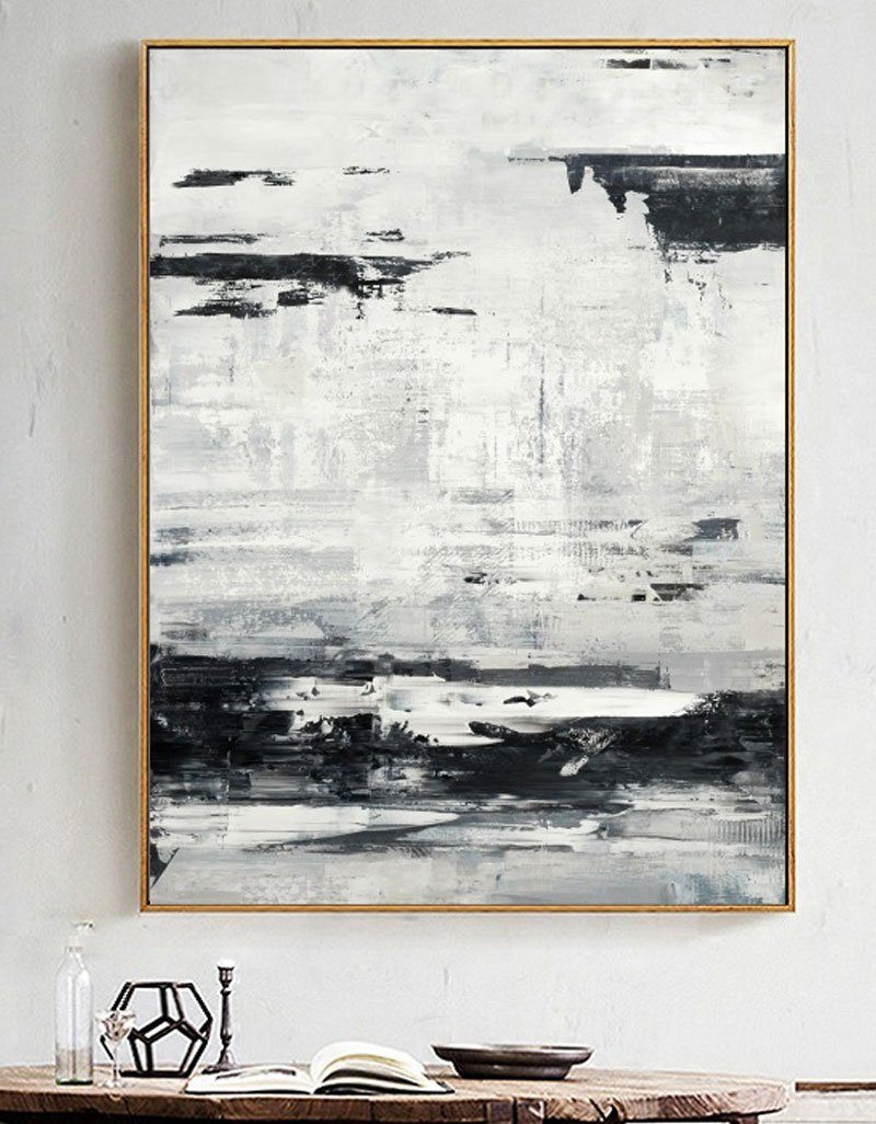 Extra Large Wall Art Abstract Black Abstract Art beige Painting 3D Oil Plaster Painting On Canvas White Wall Art minimalist Painting modern Textured Sea & Beach Painting