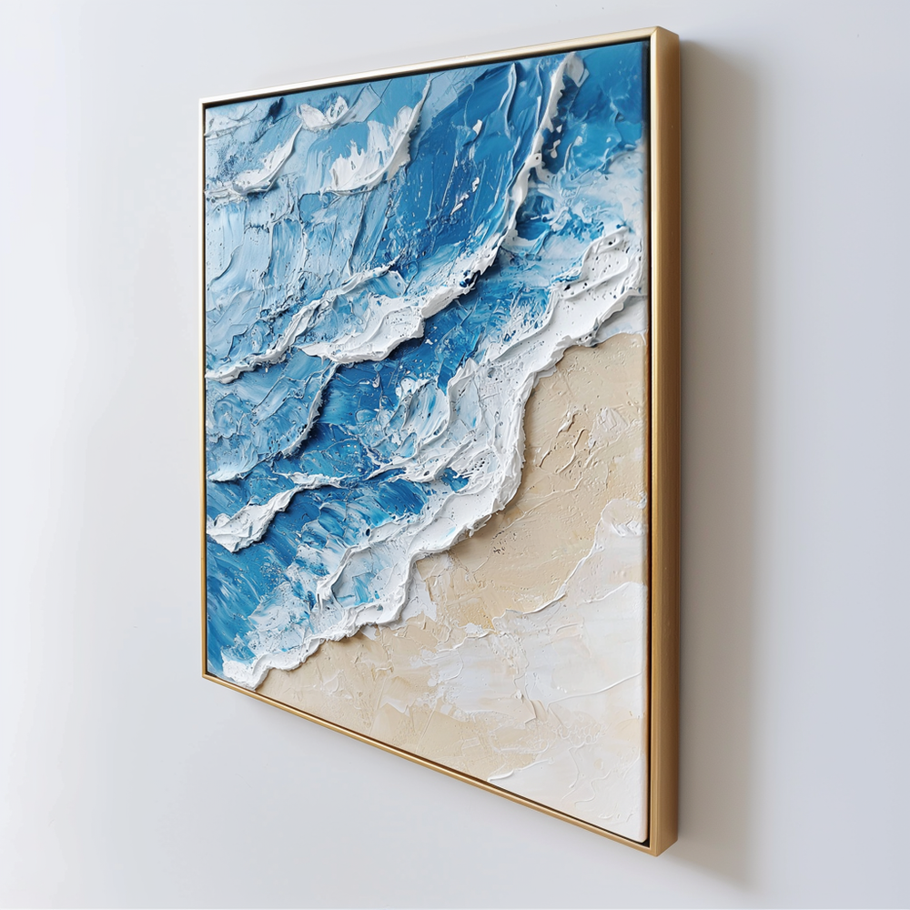 Extra Large Wall Art Abstract Blue Abstract Art beige Painting large Blue Painting Blue Wall Art minimalist Painting,modern Textured Sea & Beach Painting 3D Oil Plaster Wall Art On Canvas