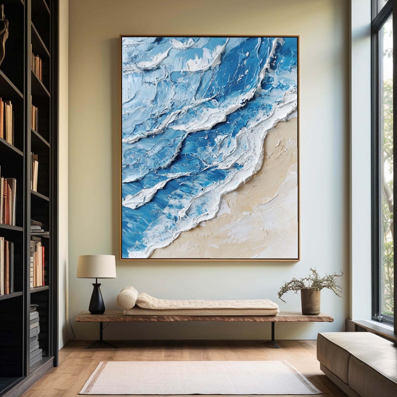 Extra Large Wall Art Abstract Blue Abstract Art beige Painting large Blue Painting Blue Wall Art minimalist Painting,modern Textured Sea & Beach Painting 3D Oil Plaster Wall Art On Canvas