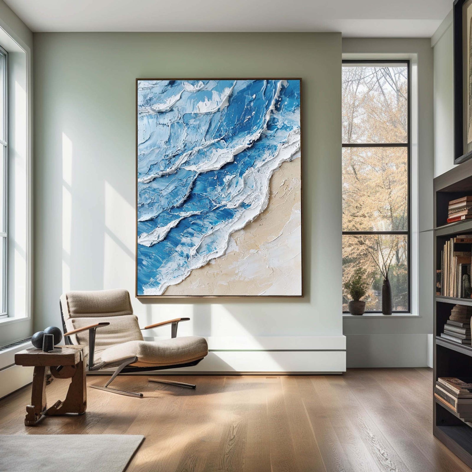 Extra Large Wall Art Abstract Blue Abstract Art beige Painting large Blue Painting Blue Wall Art minimalist Painting,modern Textured Sea & Beach Painting 3D Oil Plaster Wall Art On Canvas