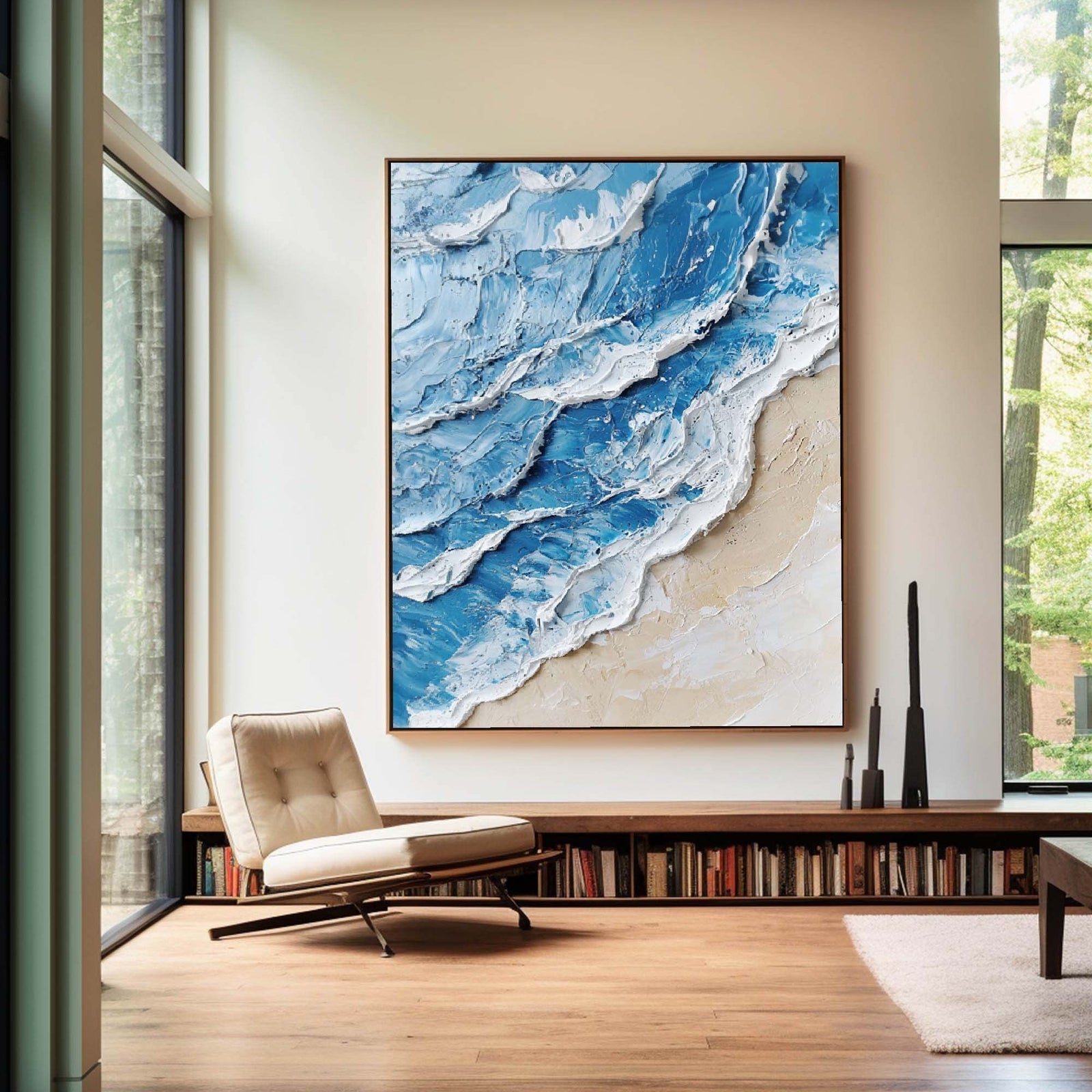 Extra Large Wall Art Abstract Blue Abstract Art beige Painting large Blue Painting Blue Wall Art minimalist Painting,modern Textured Sea & Beach Painting 3D Oil Plaster Wall Art On Canvas