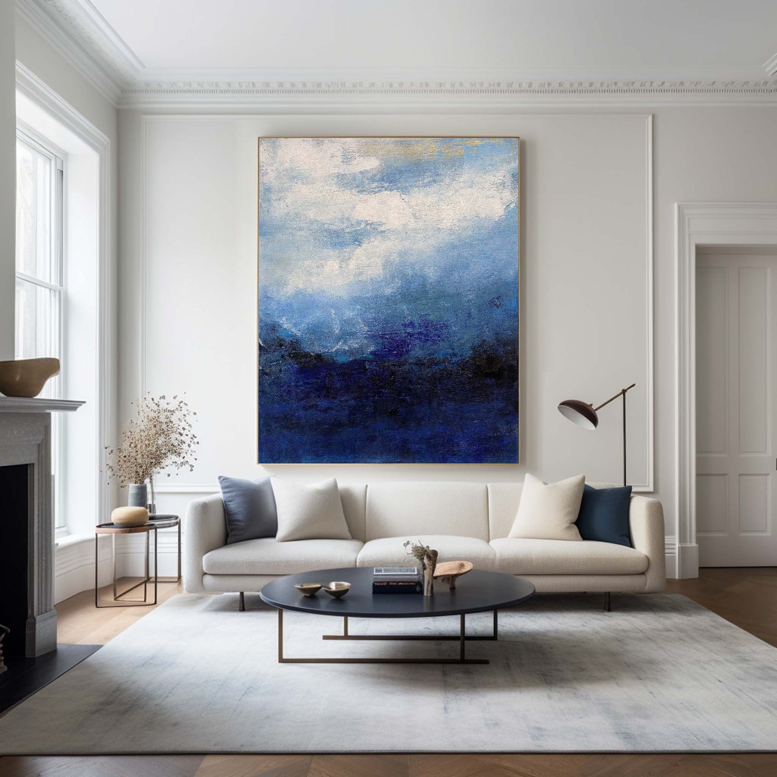 Extra Large Wall Art Abstract Blue Abstract Art beige Painting large Blue Painting Blue Wall Art minimalist Painting,modern Textured Sea & Beach Painting 3D Oil Plaster Wall Art On Canvas