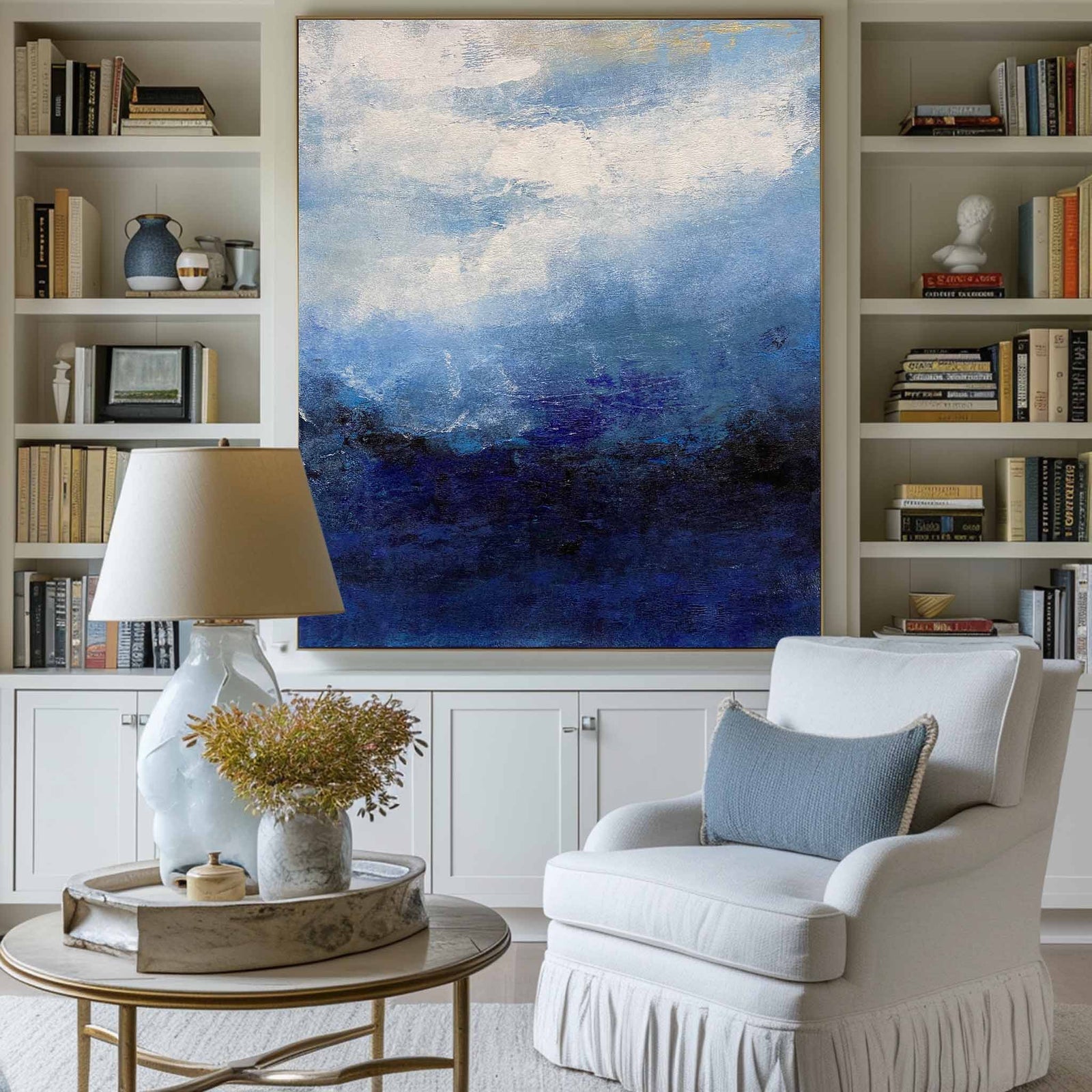 Extra Large Wall Art Abstract Blue Abstract Art beige Painting large Blue Painting Blue Wall Art minimalist Painting,modern Textured Sea & Beach Painting 3D Oil Plaster Wall Art On Canvas