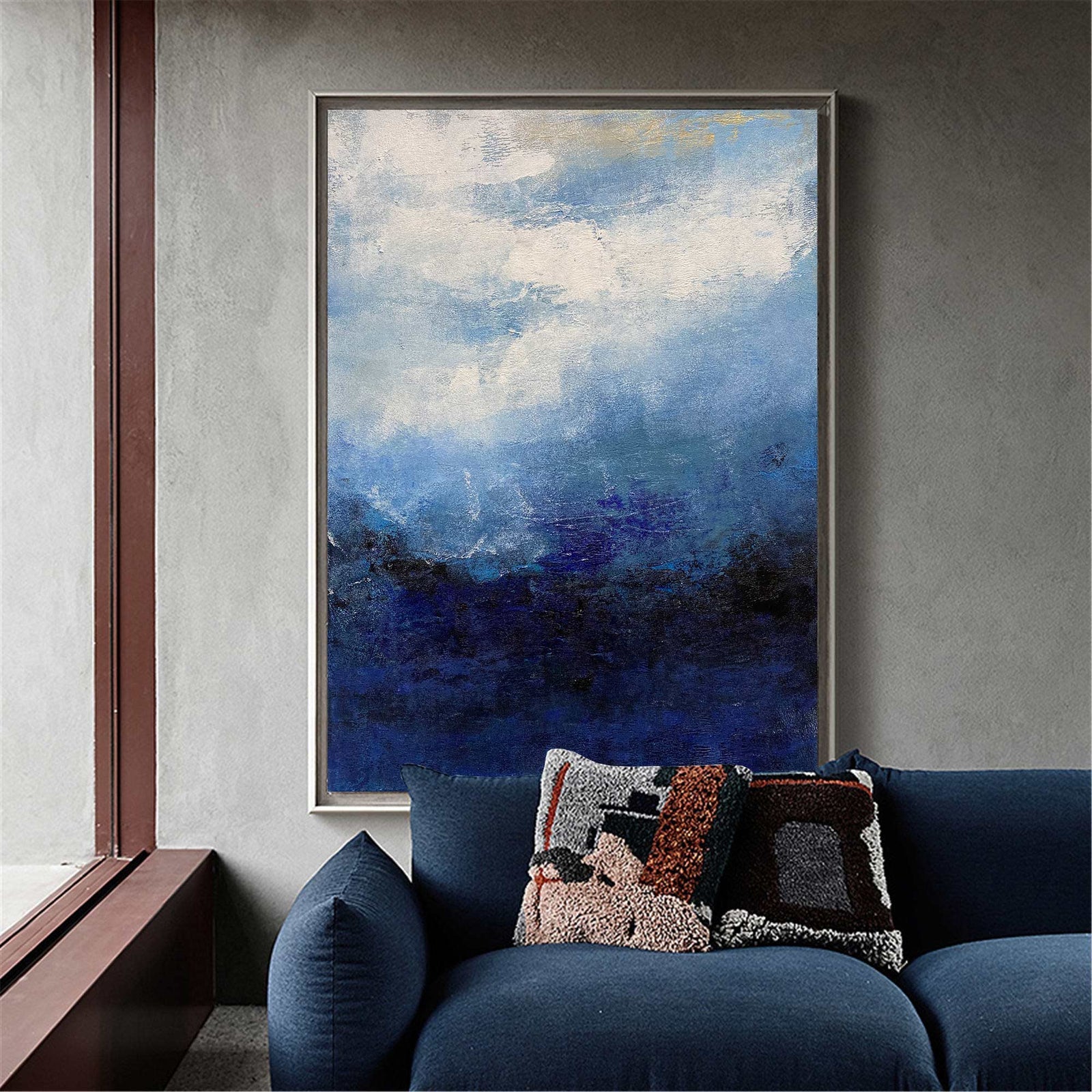 Extra Large Wall Art Abstract Blue Abstract Art beige Painting large Blue Painting Blue Wall Art minimalist Painting,modern Textured Sea & Beach Painting 3D Oil Plaster Wall Art On Canvas