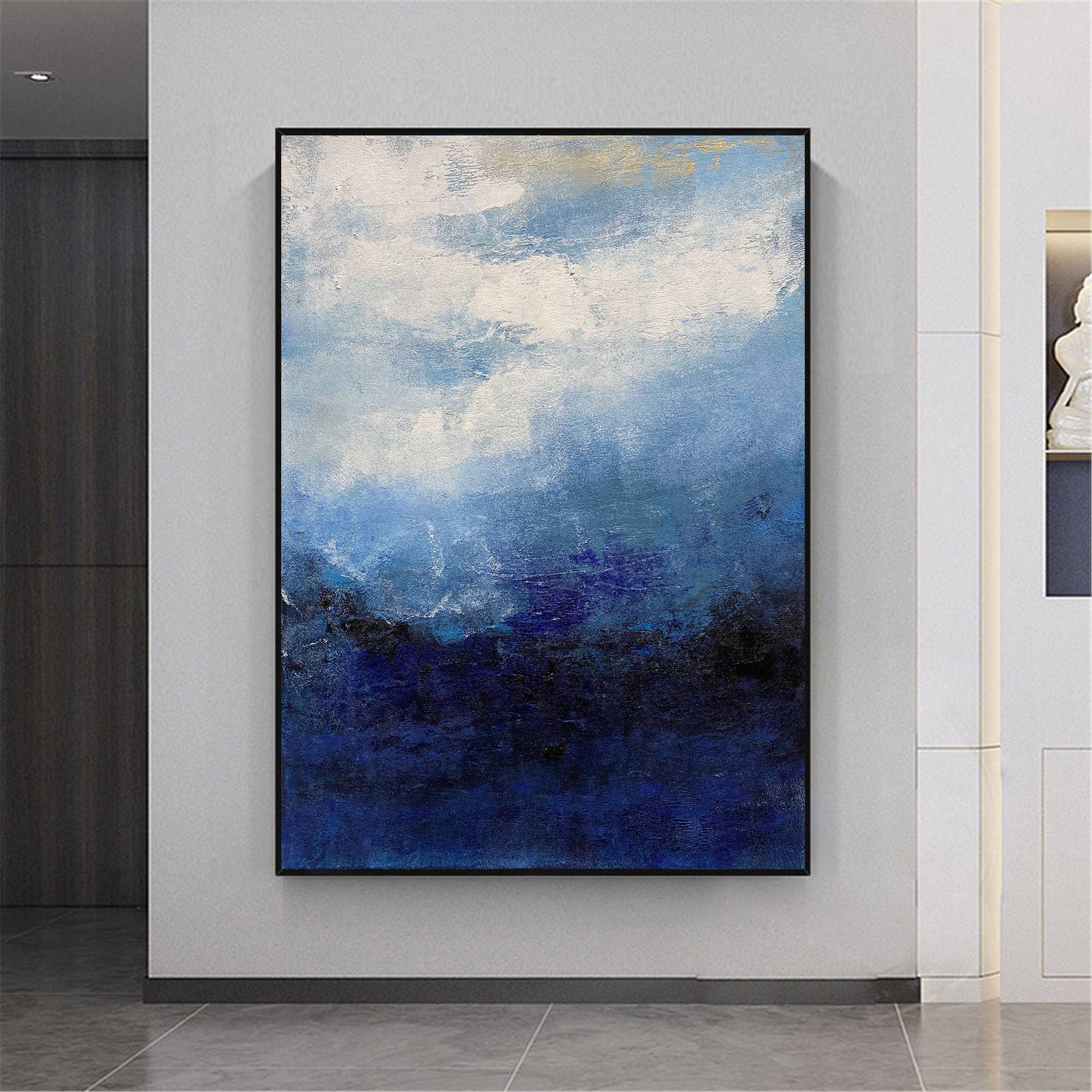 Extra Large Wall Art Abstract Blue Abstract Art beige Painting large Blue Painting Blue Wall Art minimalist Painting,modern Textured Sea & Beach Painting 3D Oil Plaster Wall Art On Canvas