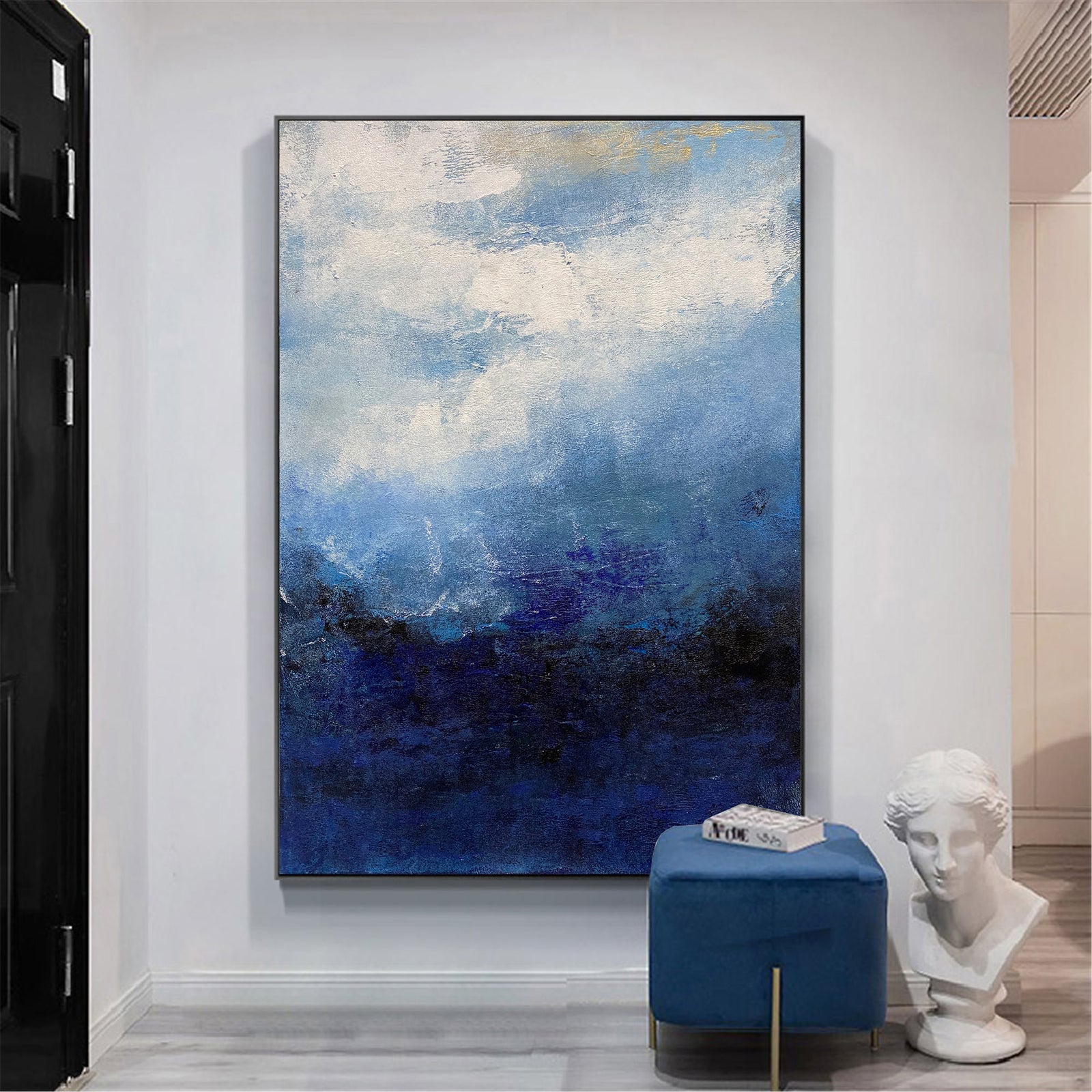 Extra Large Wall Art Abstract Blue Abstract Art beige Painting large Blue Painting Blue Wall Art minimalist Painting,modern Textured Sea & Beach Painting 3D Oil Plaster Wall Art On Canvas