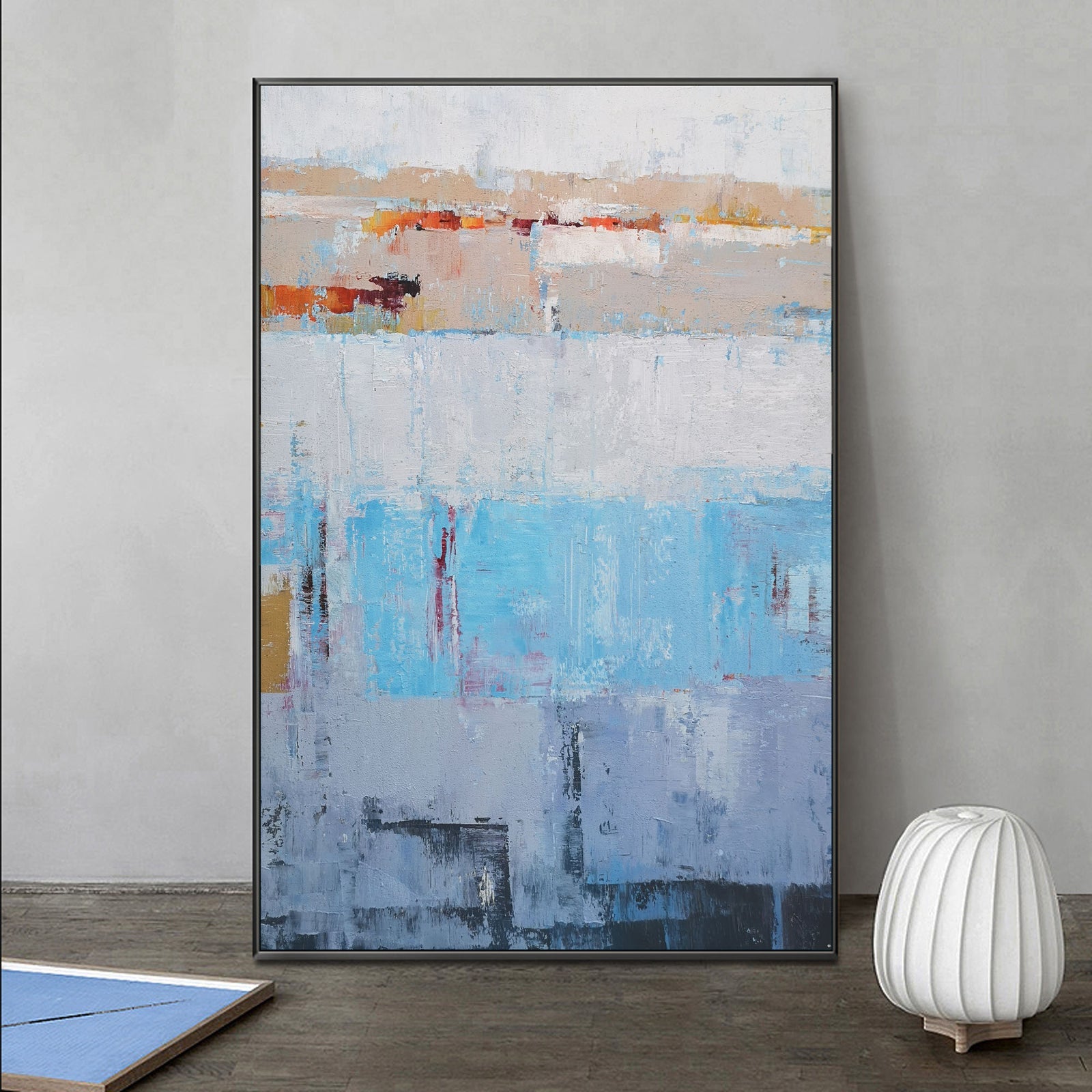 Extra Large Wall Art Abstract Blue Abstract Art beige Painting large Blue Painting Blue Wall Art minimalist Painting,modern Textured Sea & Beach Painting 3D Oil Plaster Wall Art On Canvas