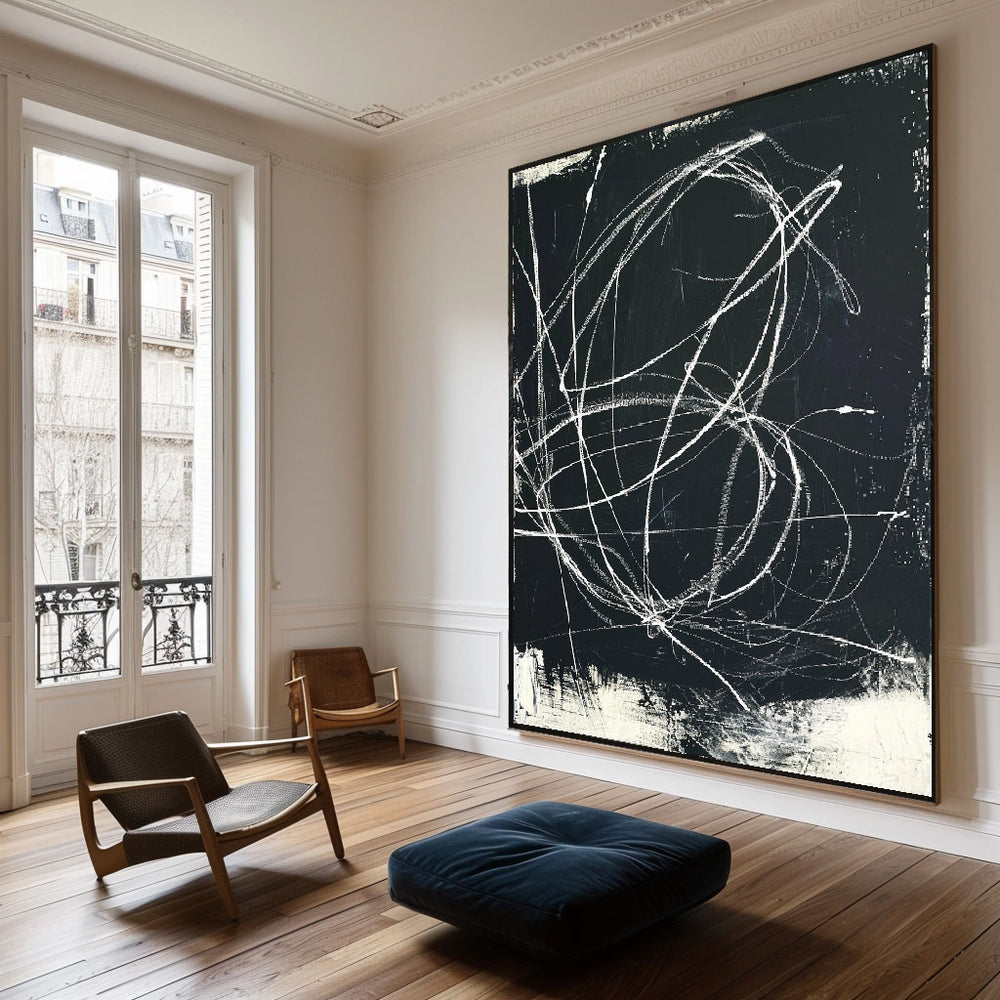 Large Abstract Painting on Canvas Black Painting Boho Painting Abstract Painting Landscape Painting Office Decor Beige Minimalist Wall Art