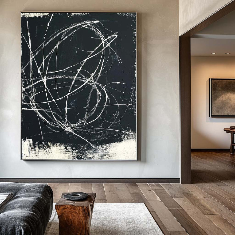 Large Abstract Painting on Canvas Black Painting Boho Painting Abstract Painting Landscape Painting Office Decor Beige Minimalist Wall Art