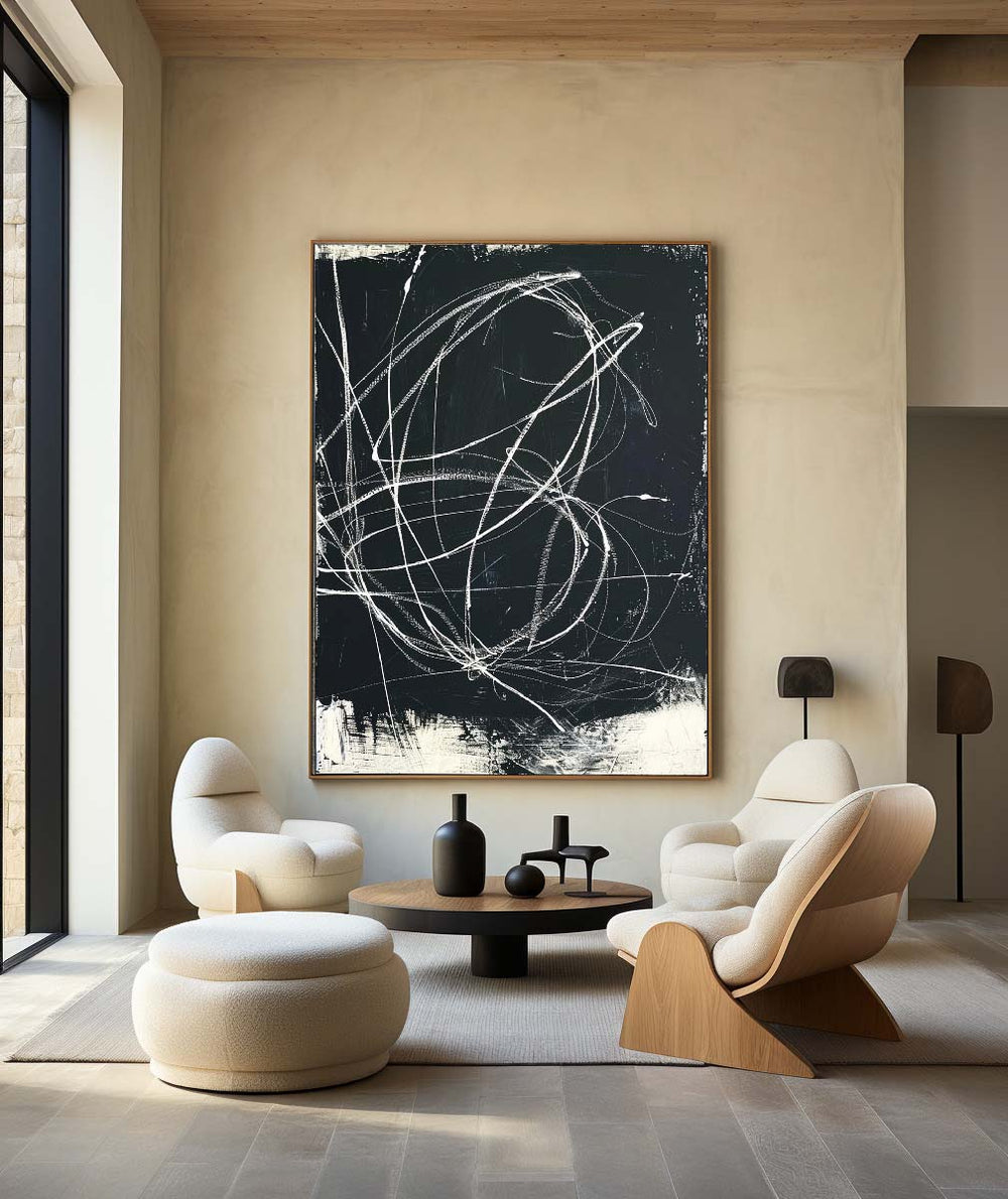 Large Abstract Painting on Canvas Black Painting Boho Painting Abstract Painting Landscape Painting Office Decor Beige Minimalist Wall Art