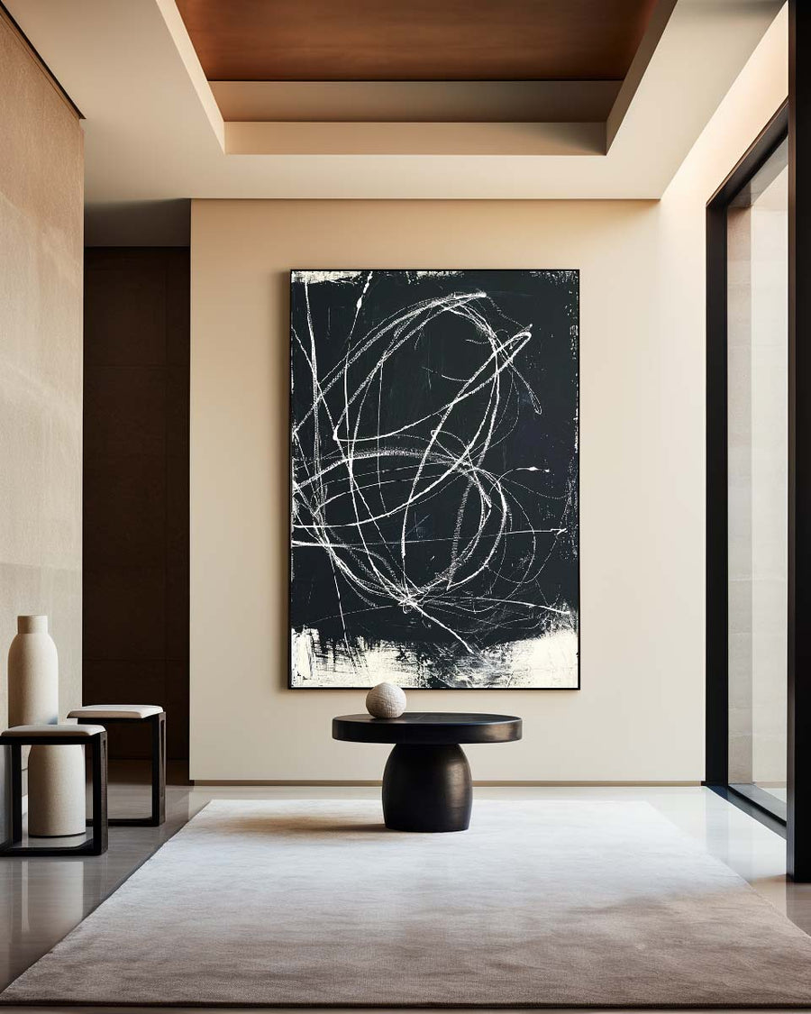 Large Abstract Painting on Canvas Black Painting Boho Painting Abstract Painting Landscape Painting Office Decor Beige Minimalist Wall Art