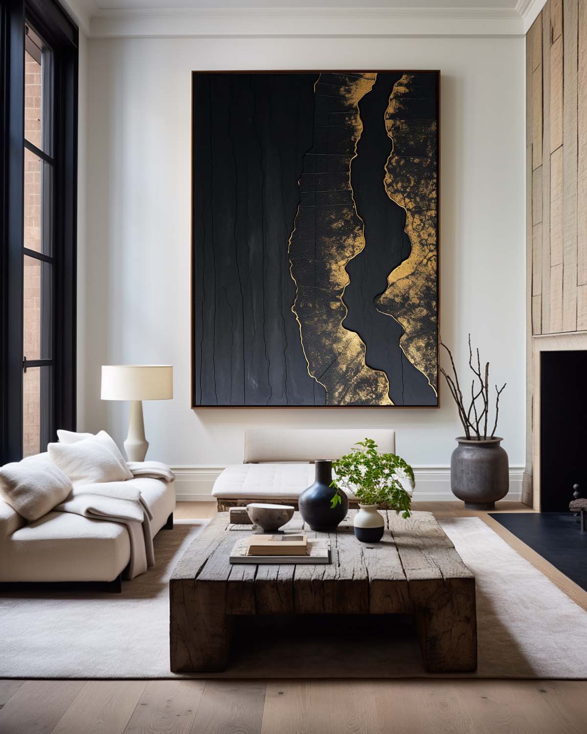 Large Abstract Painting on Canvas Black Painting Boho Painting Abstract Wall Art Landscape Painting Office Decor Beige Minimalist Wall Art