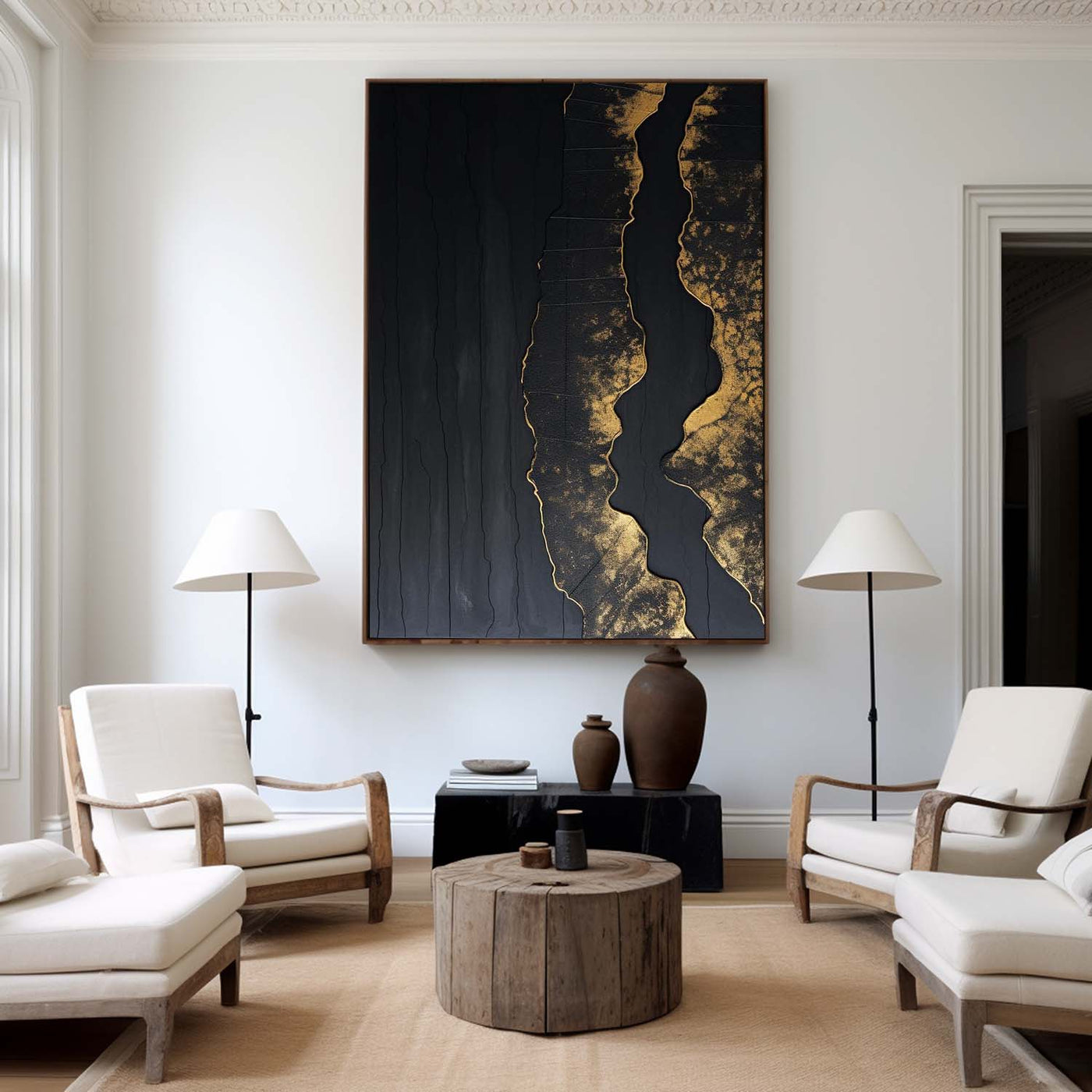 Large Abstract Painting on Canvas Black Painting Boho Painting Abstract Wall Art Landscape Painting Office Decor Beige Minimalist Wall Art