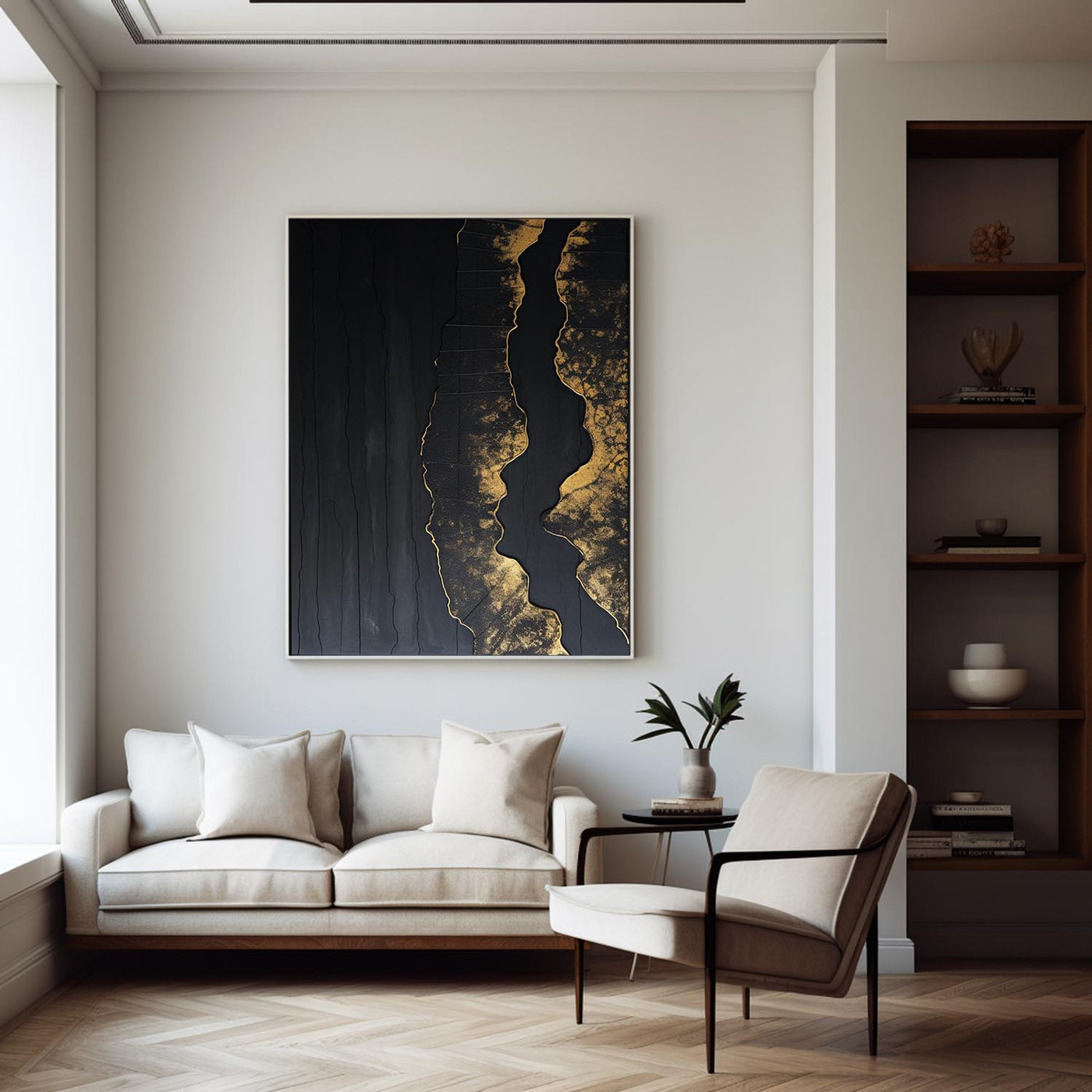 Large Abstract Painting on Canvas Black Painting Boho Painting Abstract Wall Art Landscape Painting Office Decor Beige Minimalist Wall Art