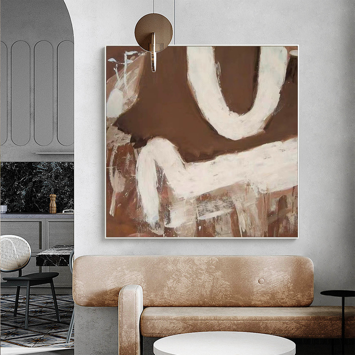 Large Beige 3D Oil Abstract Painting Black Painting Texture Painting Brown Minimalist Plaster Painting Minimalist Art on Canvas Beige Wall Art Mid Century Modern Wall Art