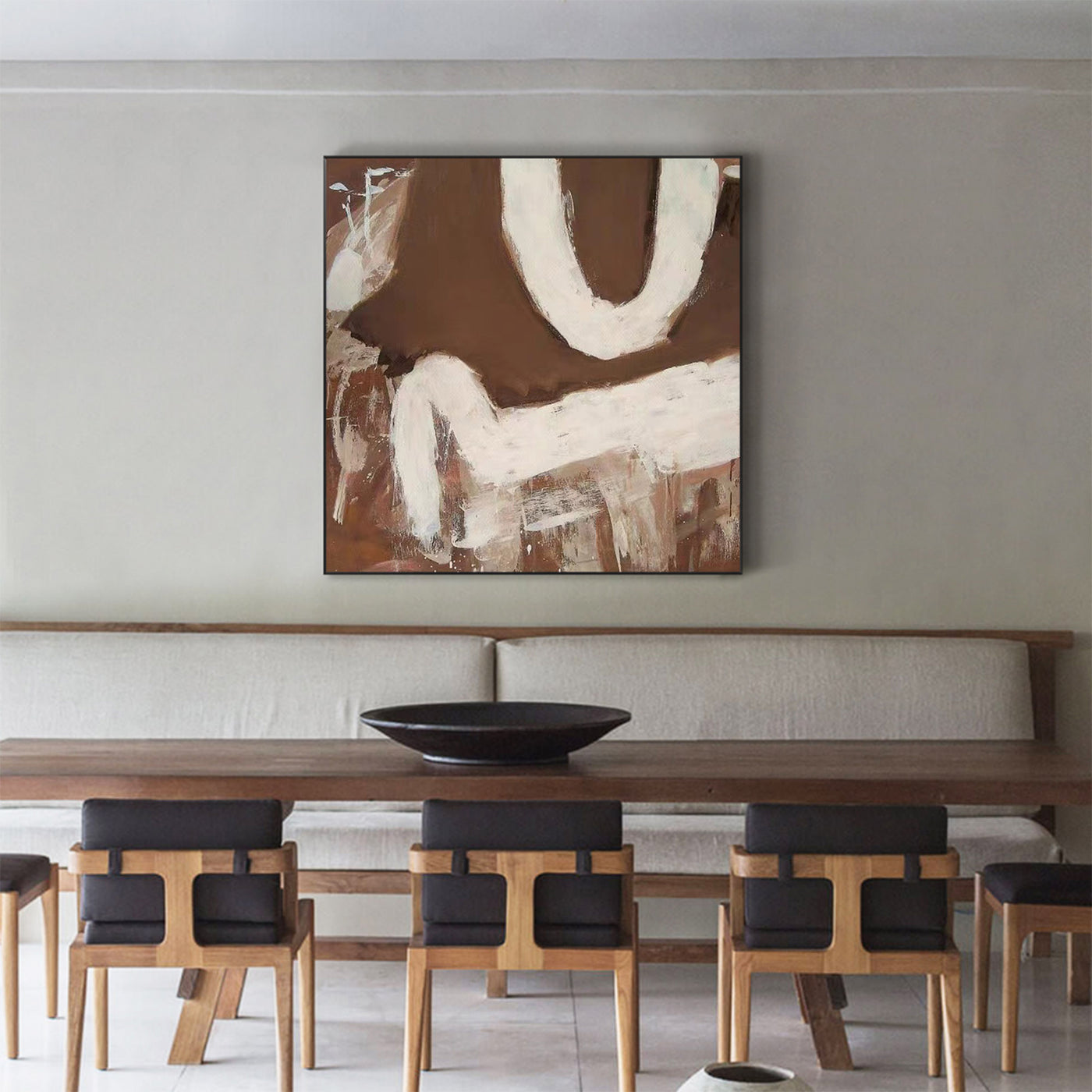 Large Beige 3D Oil Abstract Painting Black Painting Texture Painting Brown Minimalist Plaster Painting Minimalist Art on Canvas Beige Wall Art Mid Century Modern Wall Art