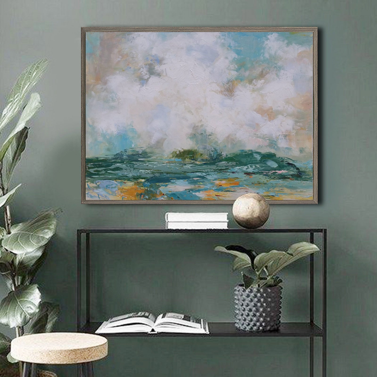 Extra Large Wall Art Abstract Green Abstract Art beige Painting large Green Painting Green Wall Art minimalist Painting,modern Textured Sea & Beach Painting 3D Oil Plaster Wall Art On Canvas