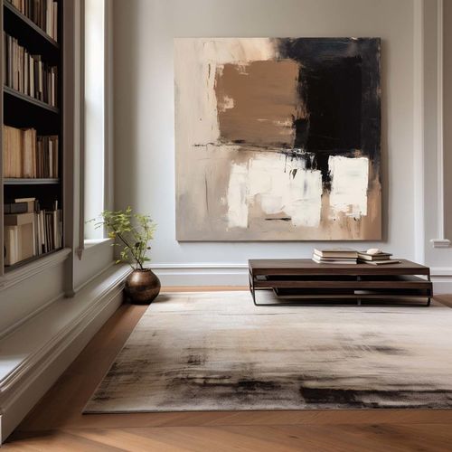 Large Beige 3D Oil Abstract Painting Black Painting Texture Painting Brown Minimalist Plaster Painting Minimalist Art on Canvas Beige Wall Art Mid Century Modern Wall Art