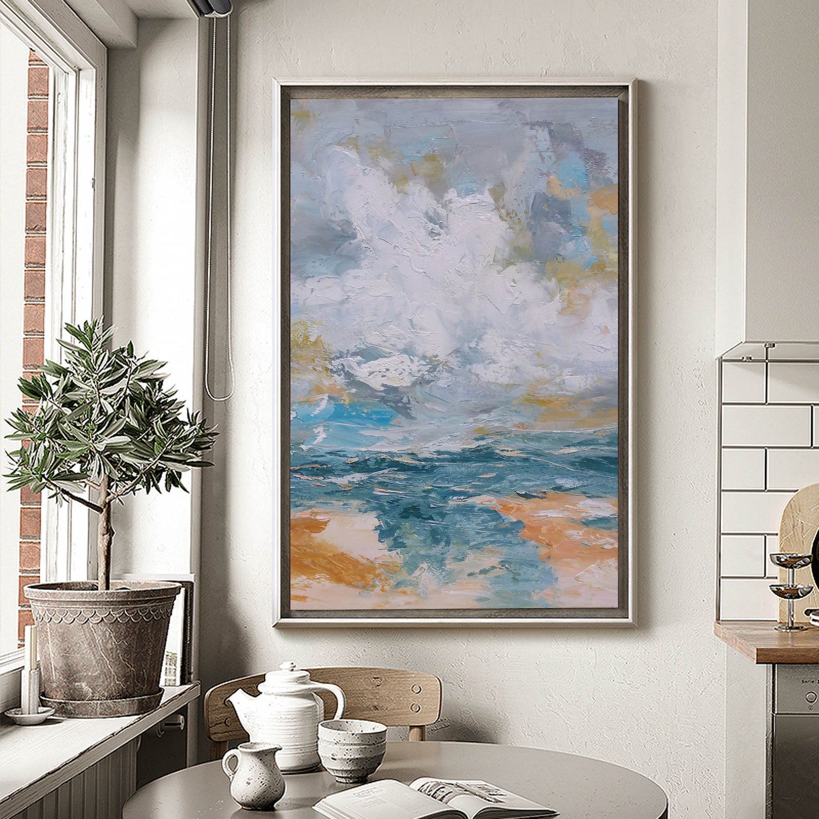 Extra Large Wall Art Abstract Blue Abstract Art beige Painting large Blue Painting Blue Wall Art minimalist Painting,modern Textured Sea & Beach Painting 3D Oil Plaster Wall Art On Canvas