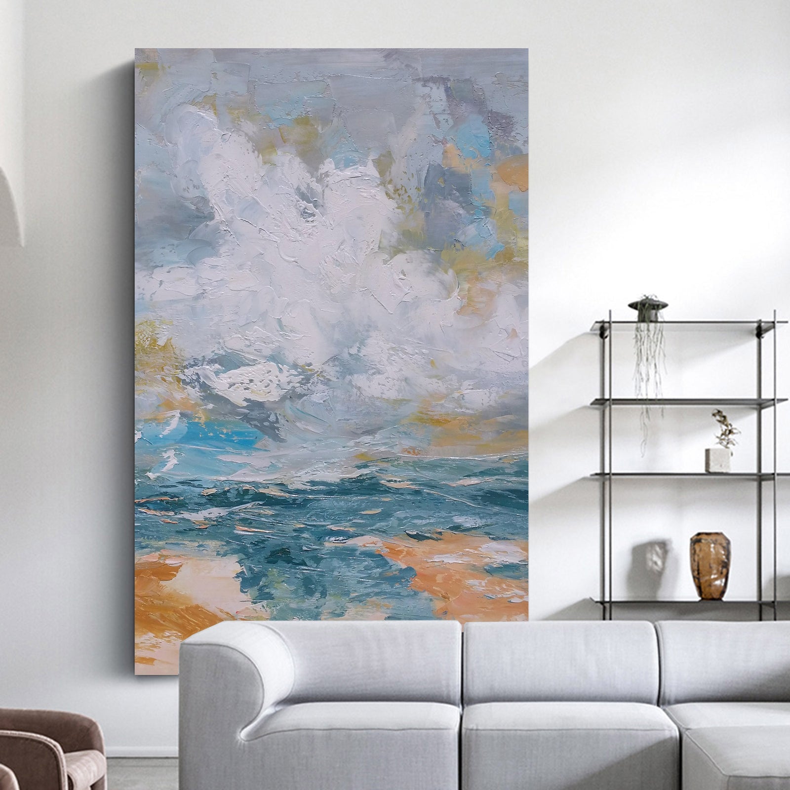 Extra Large Wall Art Abstract Blue Abstract Art beige Painting large Blue Painting Blue Wall Art minimalist Painting,modern Textured Sea & Beach Painting 3D Oil Plaster Wall Art On Canvas