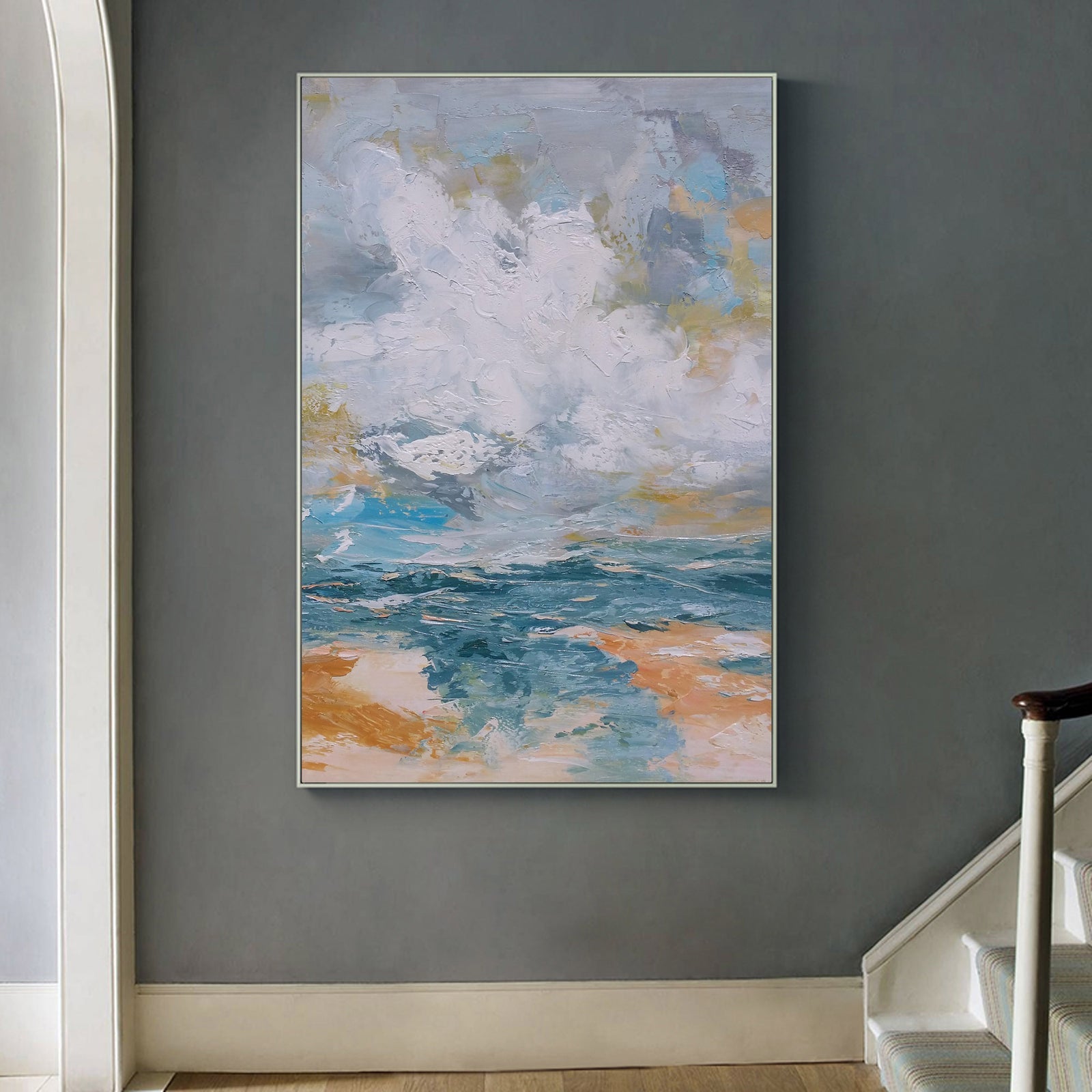 Extra Large Wall Art Abstract Blue Abstract Art beige Painting large Blue Painting Blue Wall Art minimalist Painting,modern Textured Sea & Beach Painting 3D Oil Plaster Wall Art On Canvas