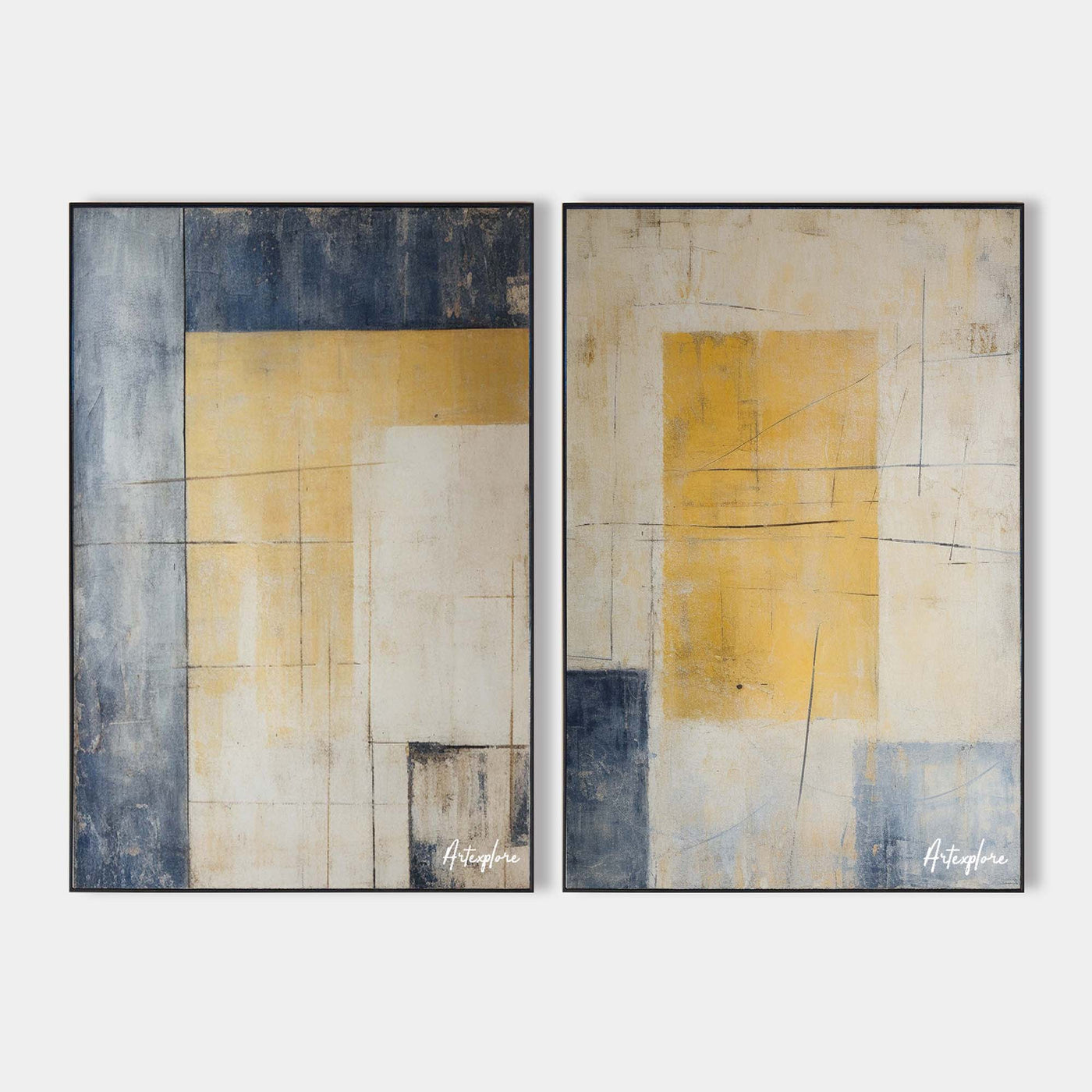 Wabi-sabi Blue Painting White Plaster Textured Painting Set of 2 Wall Decor Beige Minimalist Painting Set of 2 White Plaster Painting Wabi-sabi Wall Art Yellow Textured Art Minimalist Wall Art Pure White Minimalist Art 3D Oil Textured Painting Pure Plaster Oil Wall Art On Canvas