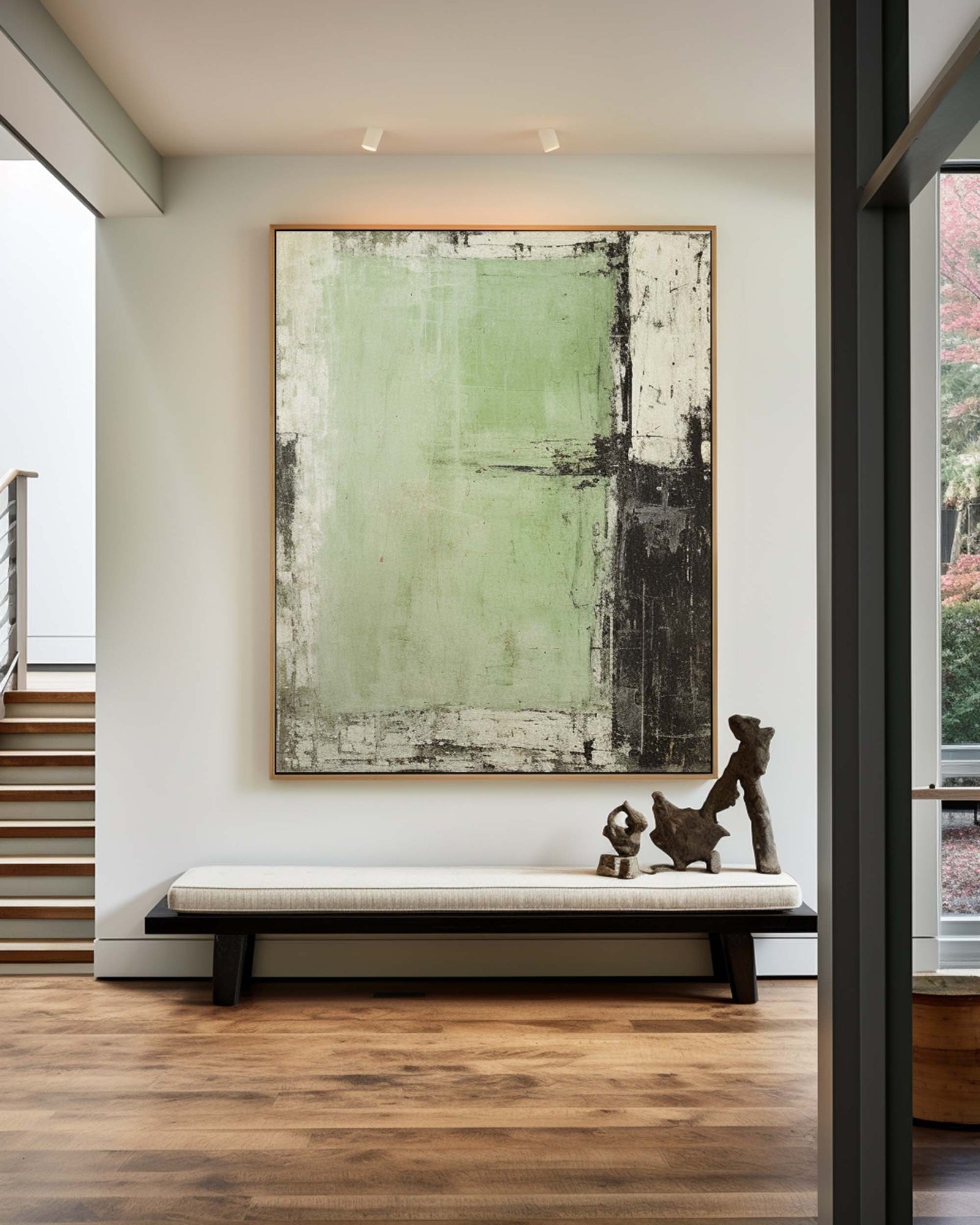 Large Green Abstract Painting Green Painting Texture Painting GreenMinimalist Painting Minimalist Art Green Wall Art Mid Century Modern Art