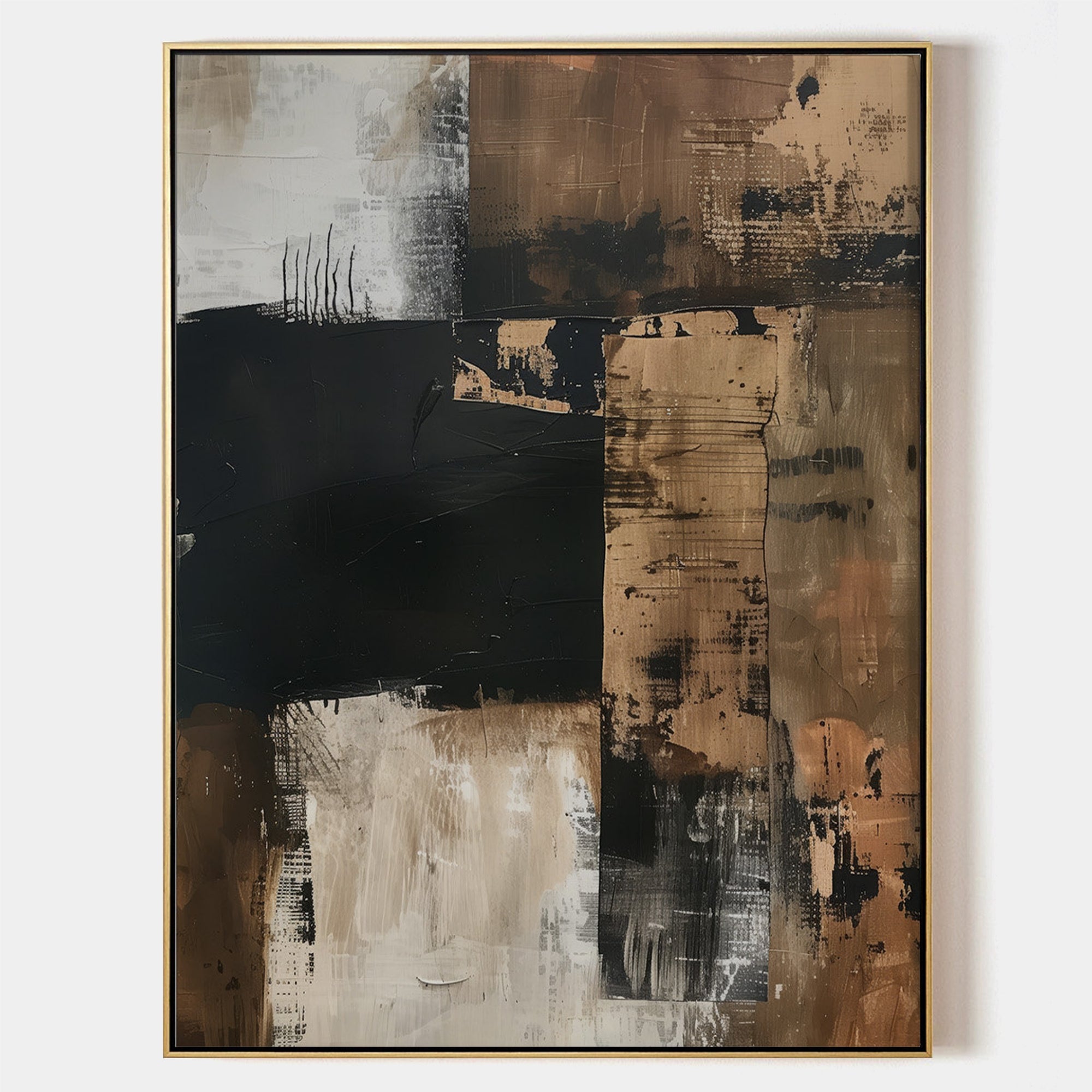 Wabi-sabi Art Brown Minimalist Plaster Art Black Abstract Texture Painting Beige Wall Decor Plaster Texture Wall Art Minimalist Art Brown 3D Oil  Plaster Wall Art On Canvas