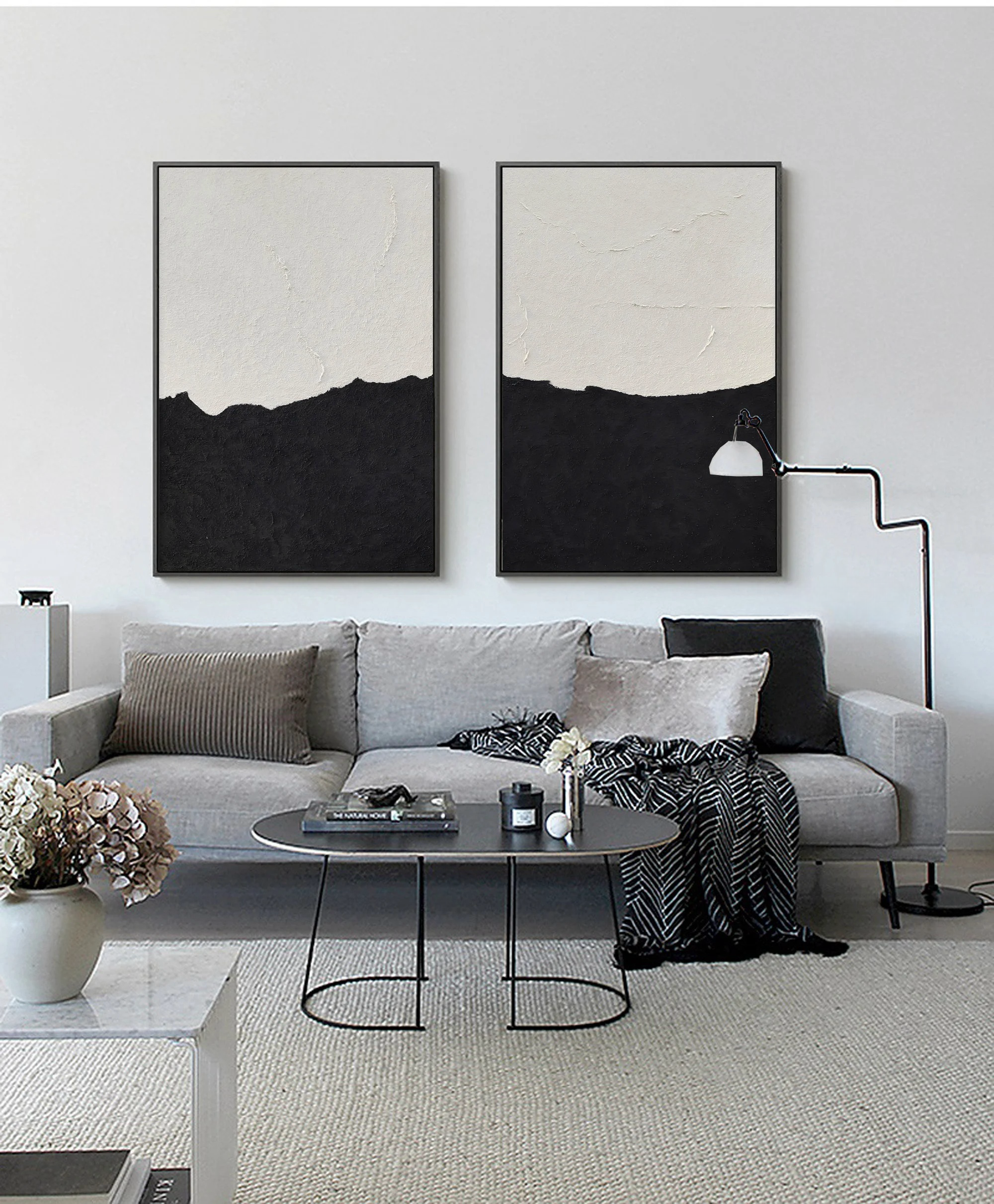 Wabi-sabi Art Black Minimalist Plaster Art White Texture Painting Abstract Wall Decor Plaster Texture Wall Art Minimalist Art  3D Oil Canvas Wall Art 