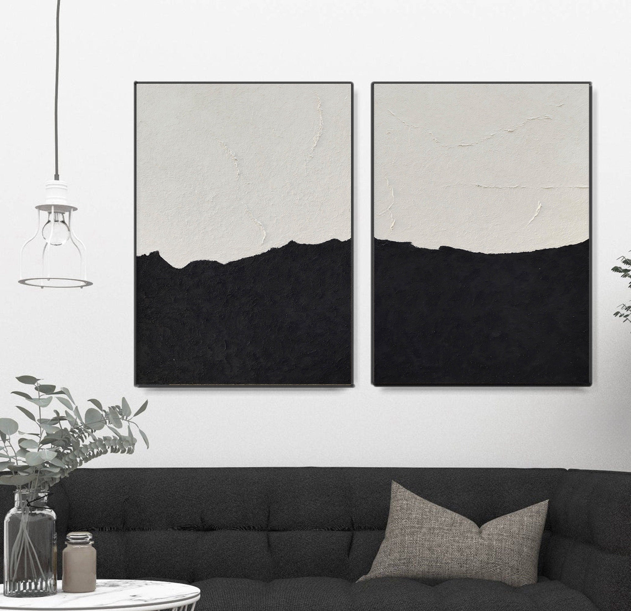 Wabi-sabi Art Black Minimalist Plaster Art White Texture Painting Abstract Wall Decor Plaster Texture Wall Art Minimalist Art  3D Oil Canvas Wall Art 