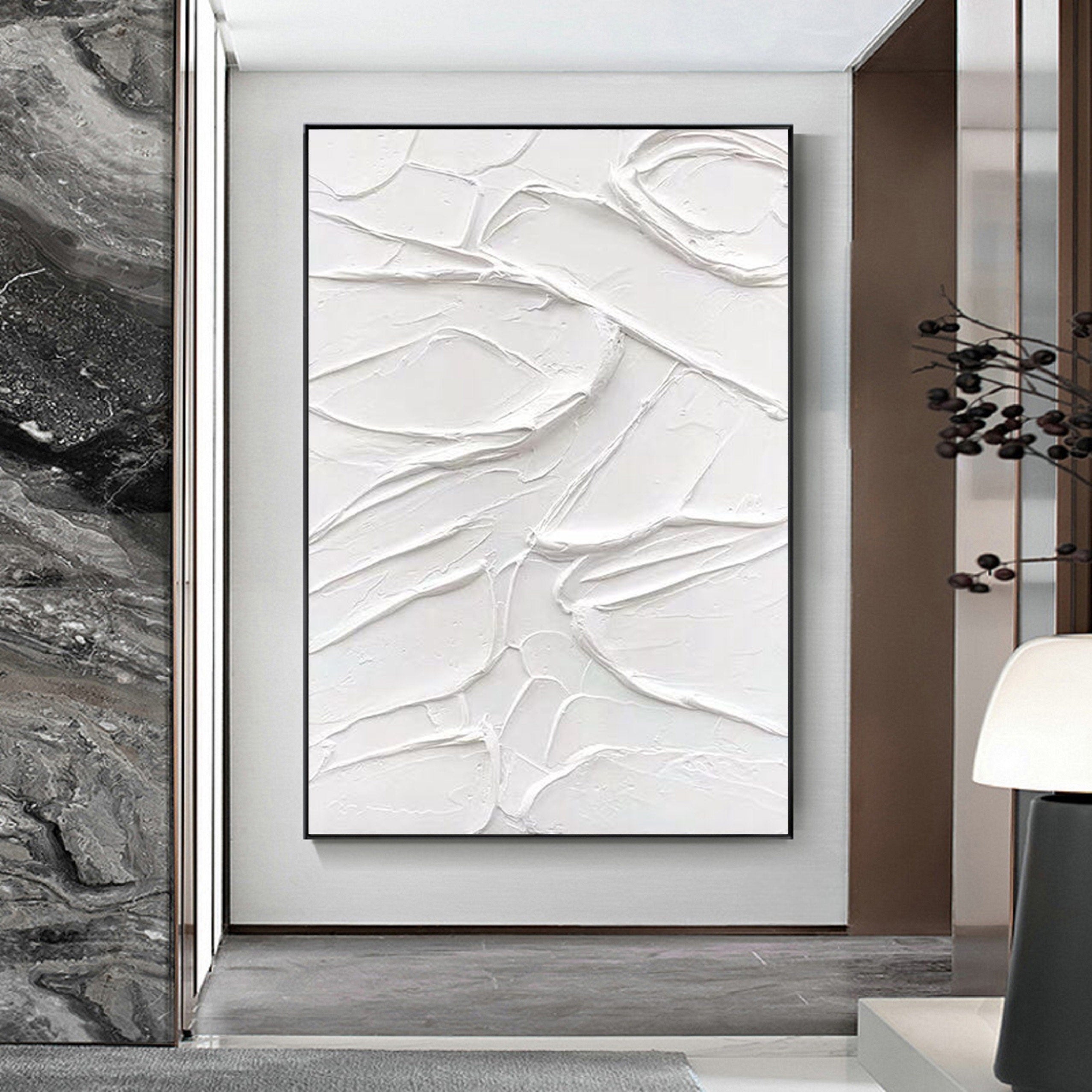 Wabi-sabi Art Minimalist Plaster Art White Abstract Texture Painting White Wall Decor Plaster Texture Wall Art Minimalist Art 3D Oil  Wall Art On Canvas