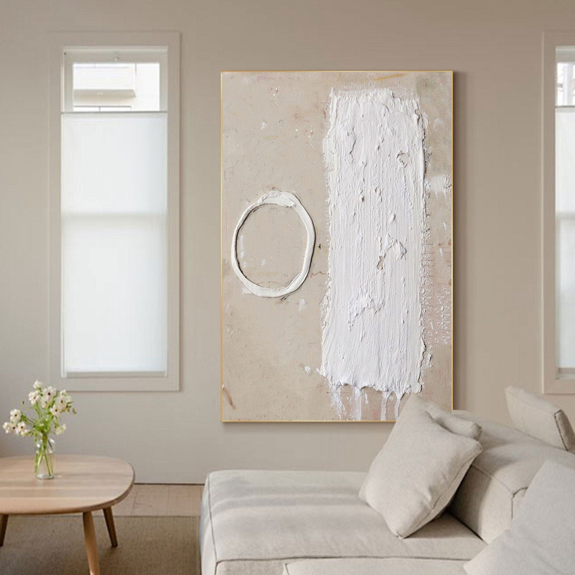 Wabi-sabi Art Minimalist Plaster Art White Abstract Texture Painting Beige Wall Decor Plaster Texture Wall Art Minimalist Art 3D Oil  Wall Art On Canvas