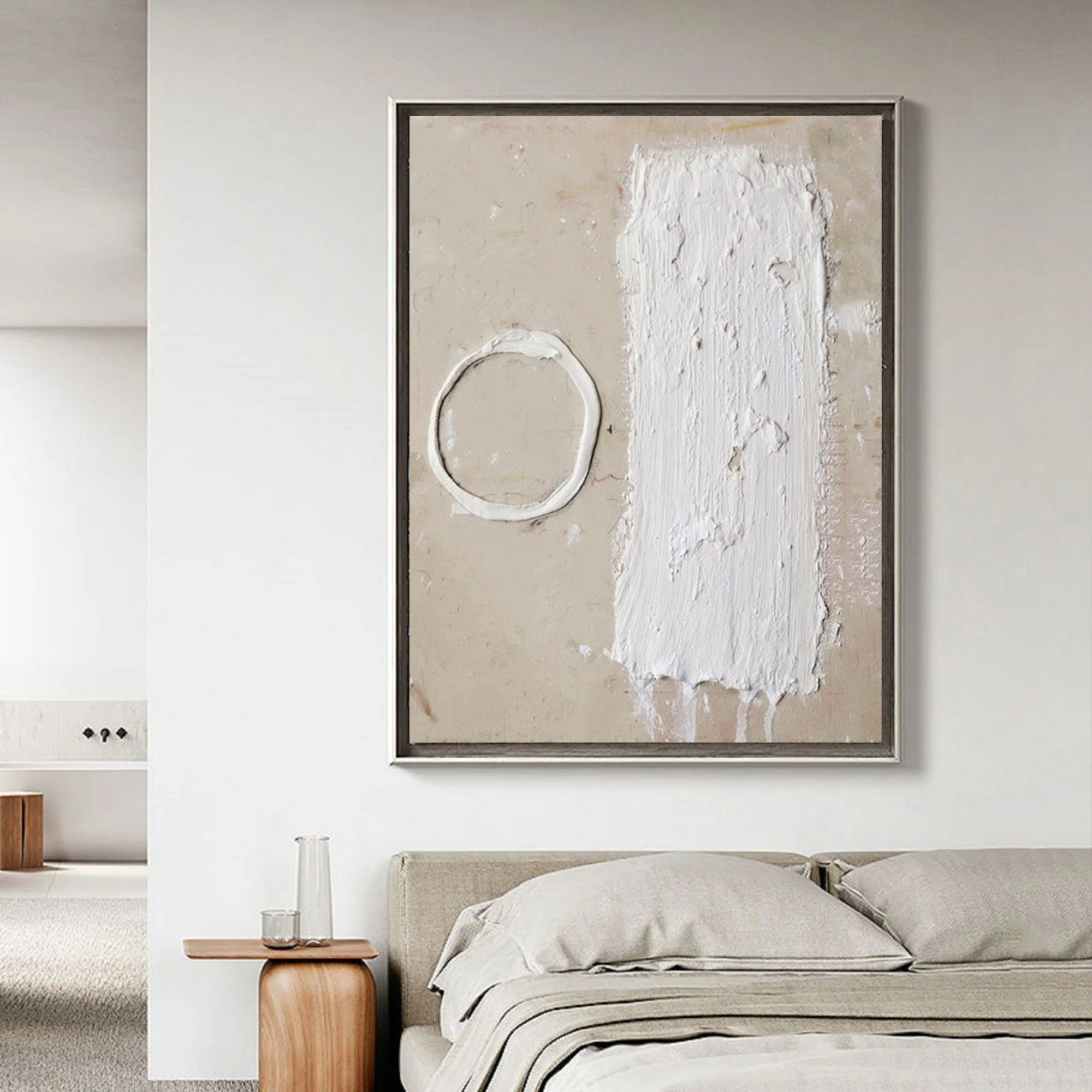 Wabi-sabi Art Minimalist Plaster Art White Abstract Texture Painting Beige Wall Decor Plaster Texture Wall Art Minimalist Art 3D Oil  Wall Art On Canvas